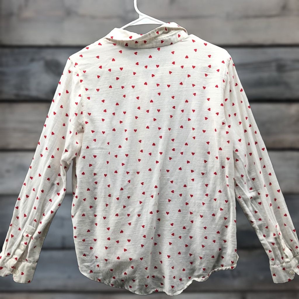 Lucky Brand Lucky Brand Heart Print Button Down Shirt Womens M White Red Long Sleeve Size M / US 6-8 / IT 42-44 - 1 Thumbnail