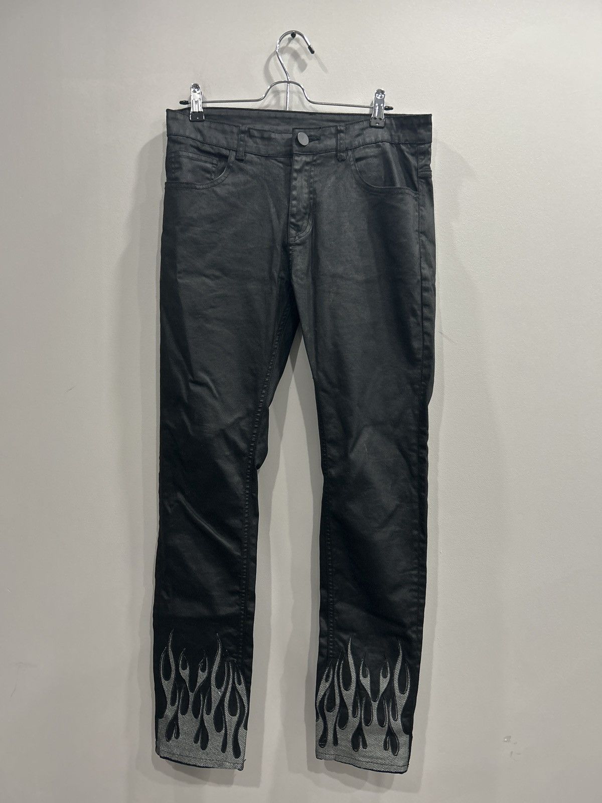 Vintage Streetwear Wax Denim With Flames On Legs Size US 28 / EU 44 - 1 Thumbnail
