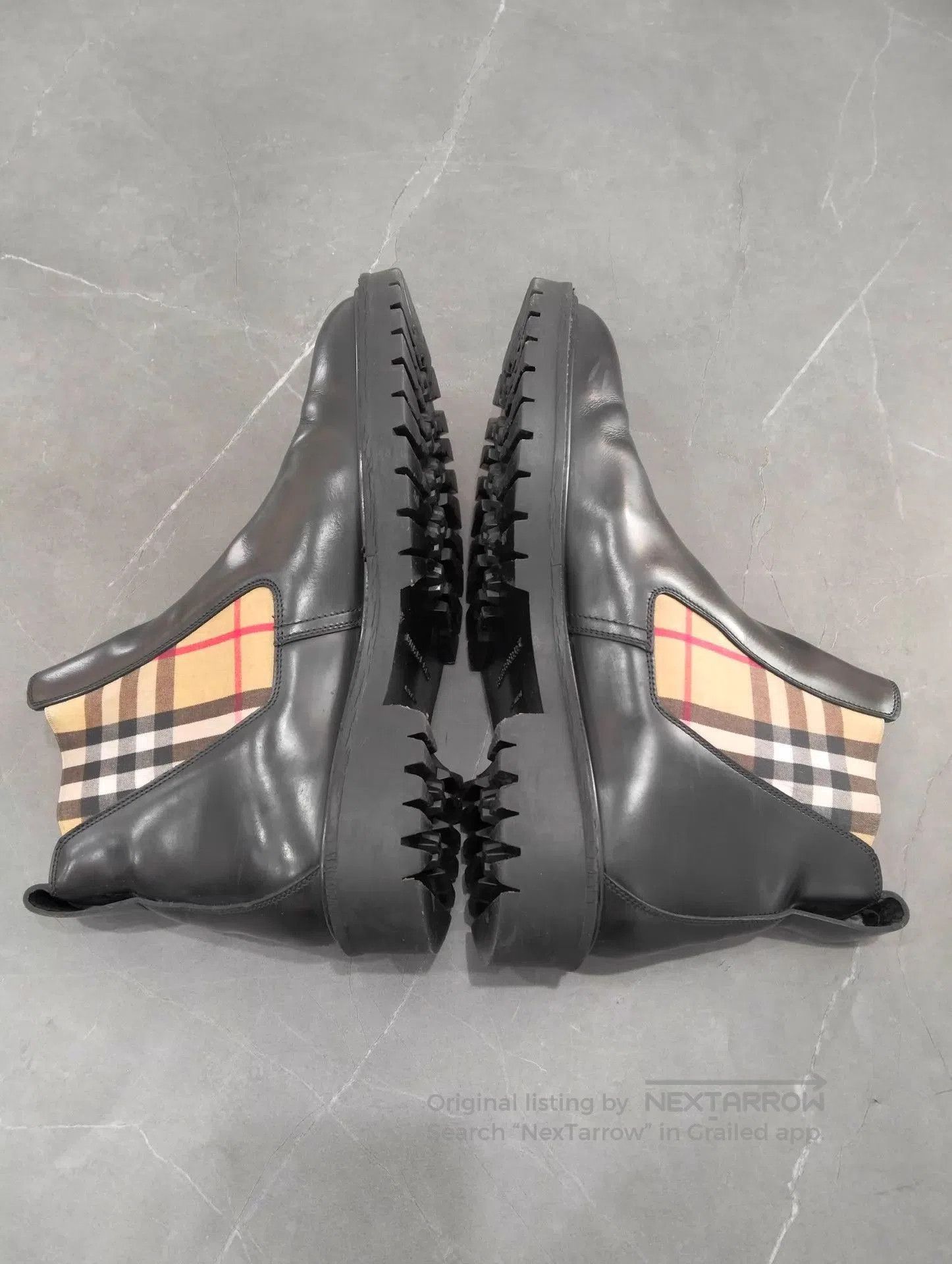 Burberry Black Leather Chelsea Boots with Check Detail. Size US 8 / EU 41 - 2 Thumbnail