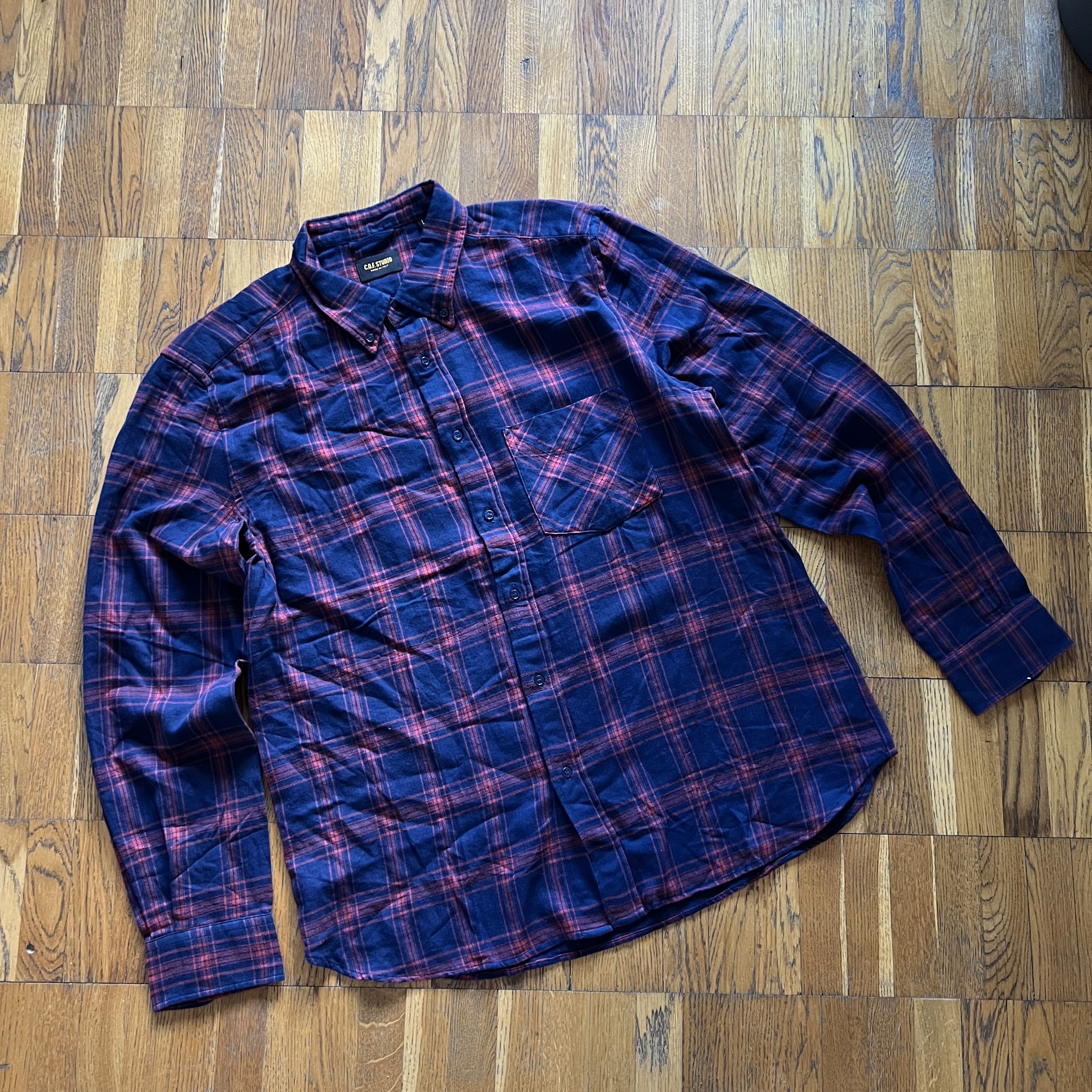 C.O.F. Studio Men's COF STUDIO BD FLANELL Indigo Blue Red Check Shirt Size US L / EU 52-54 / 3 - 1 Thumbnail