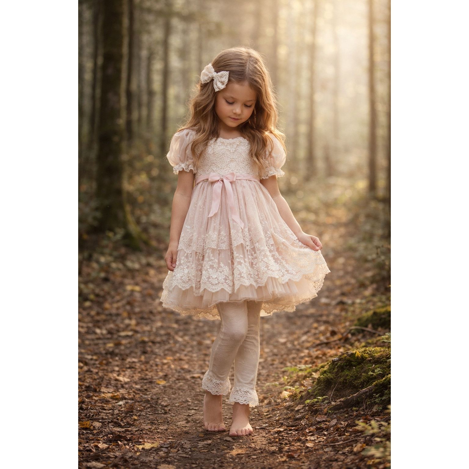 Other Dollcake Cream Lace Trim Leggings Girls 5T Size ONE SIZE - 1 Thumbnail