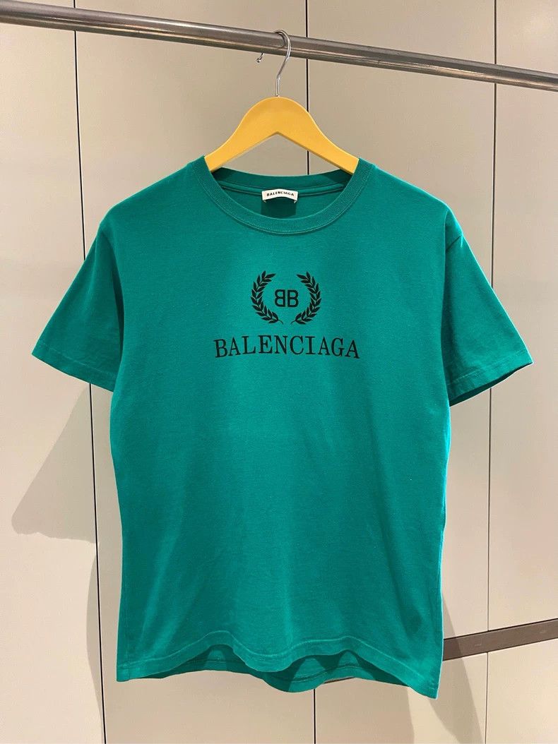 Balenciaga Balenciaga Green Wheat Spike Logo Printed Round Neck Short Size US L / EU 52-54 / 3 - 1 Thumbnail
