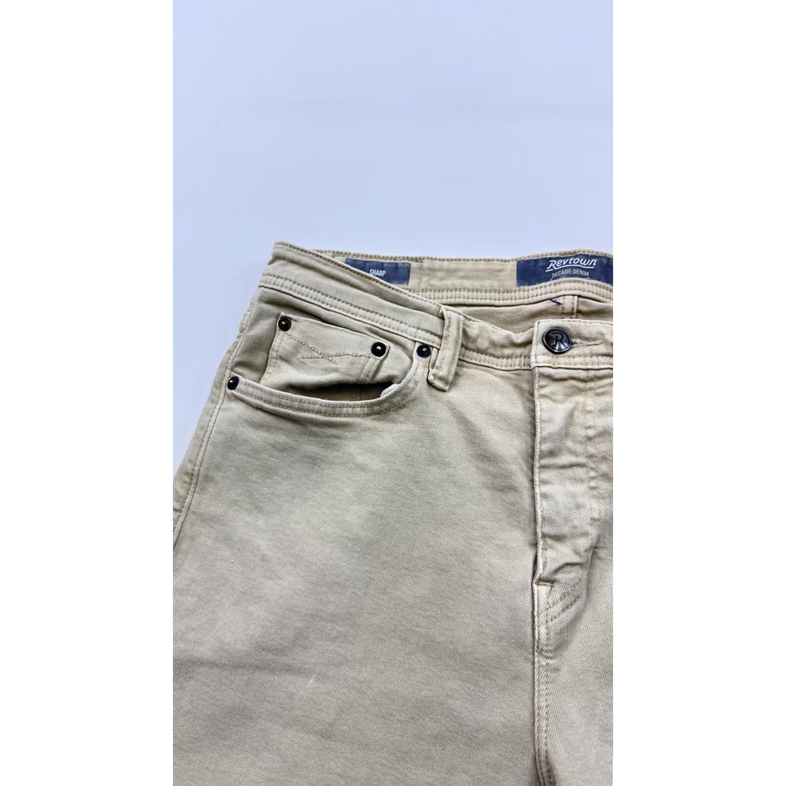 Denime Revtown Jeans Mens 33x30 Khaki Sharp Decade Denim Slim Stretch Casual Pants Size US 33 - 5 Thumbnail