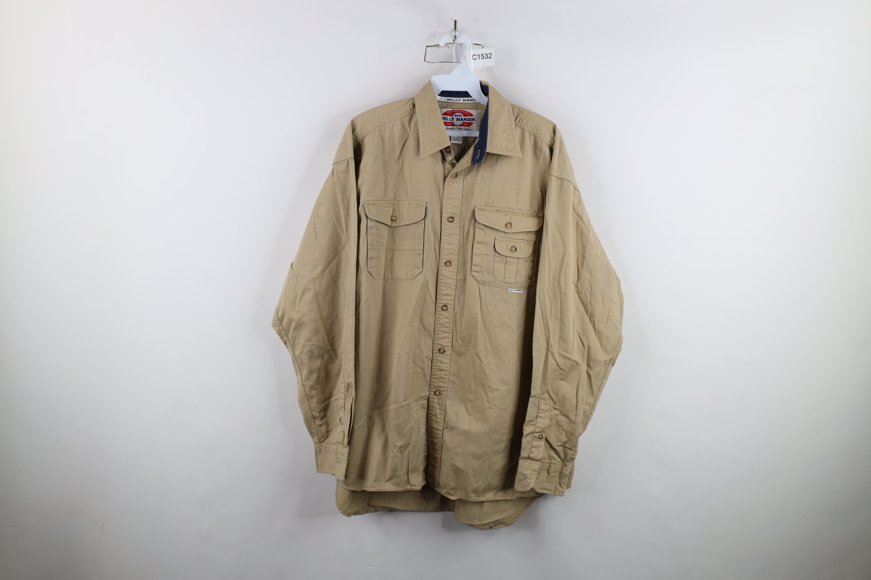 Helly Hansen × Vintage Vintage 90s Helly Hansen Spell Collared Button Shirt Beige Size US M / EU 48-50 / 2 - 1 Thumbnail