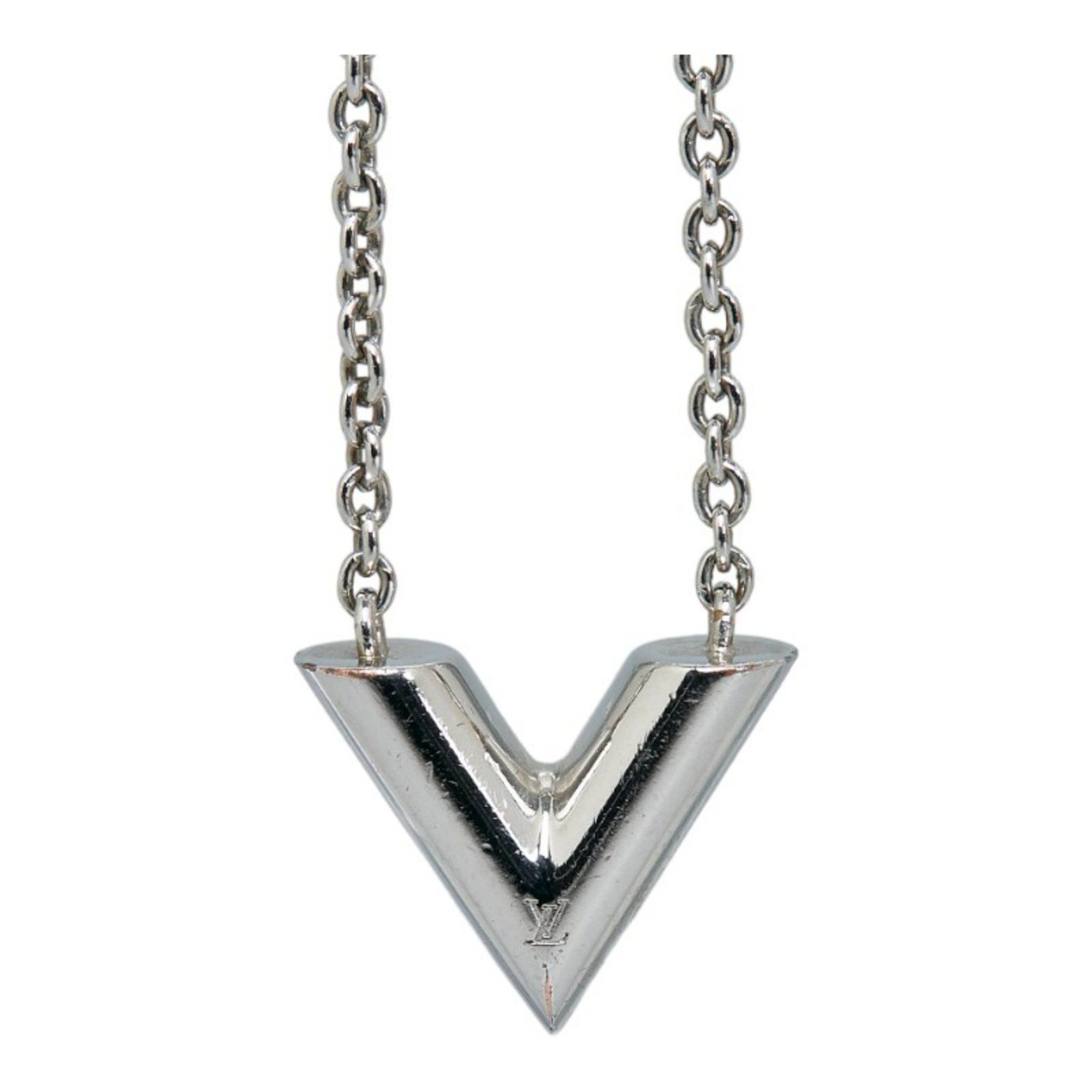Louis Vuitton Necklace Unisex M62485 Silver LV Logo Auth W/Box