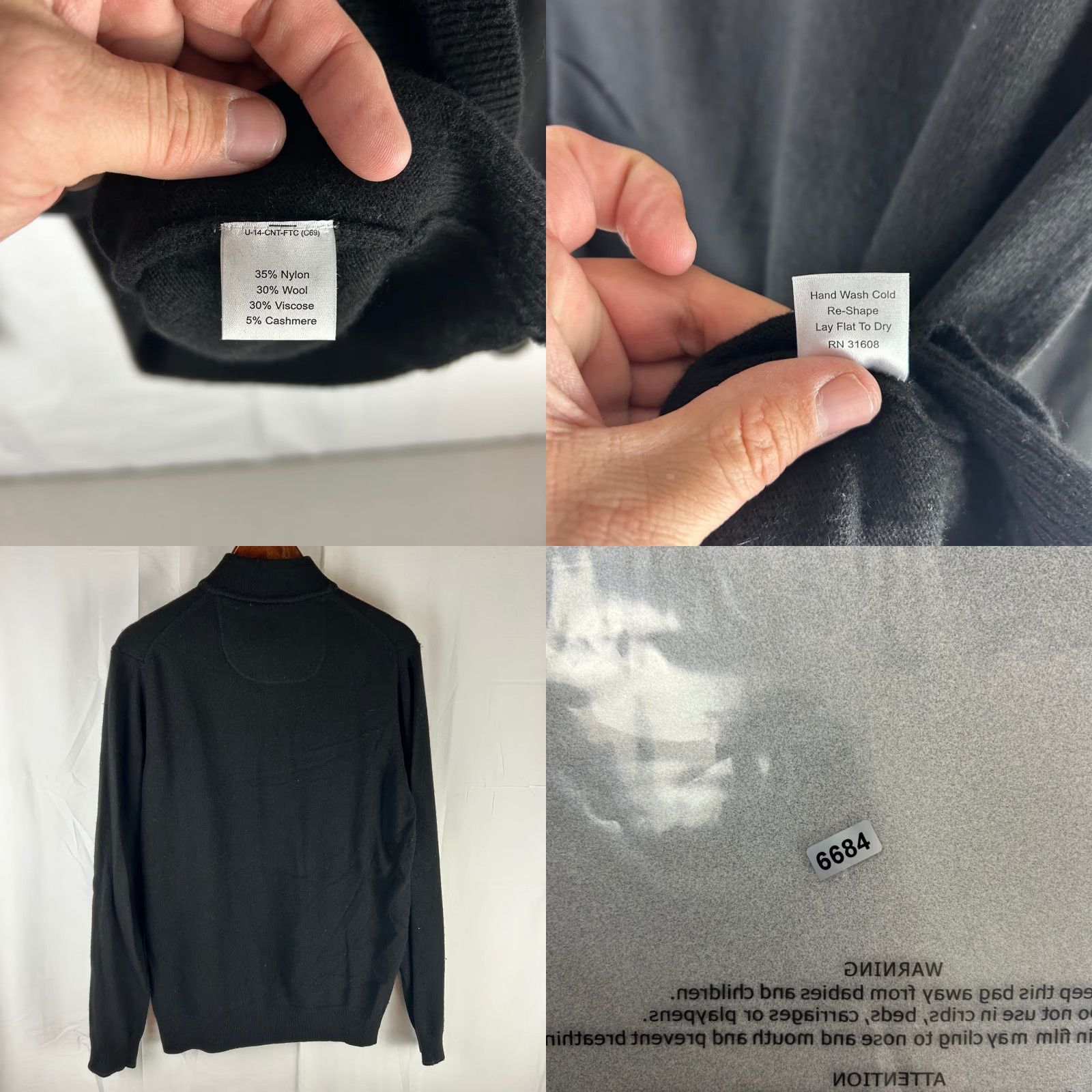 Vintage JOS A BANK RESERVE Mens Wool Cashmere Italian Yarn 1/4 Zip Sweater Black Knit Pullover Size US L / EU 52-54 / 3 - 8 Thumbnail