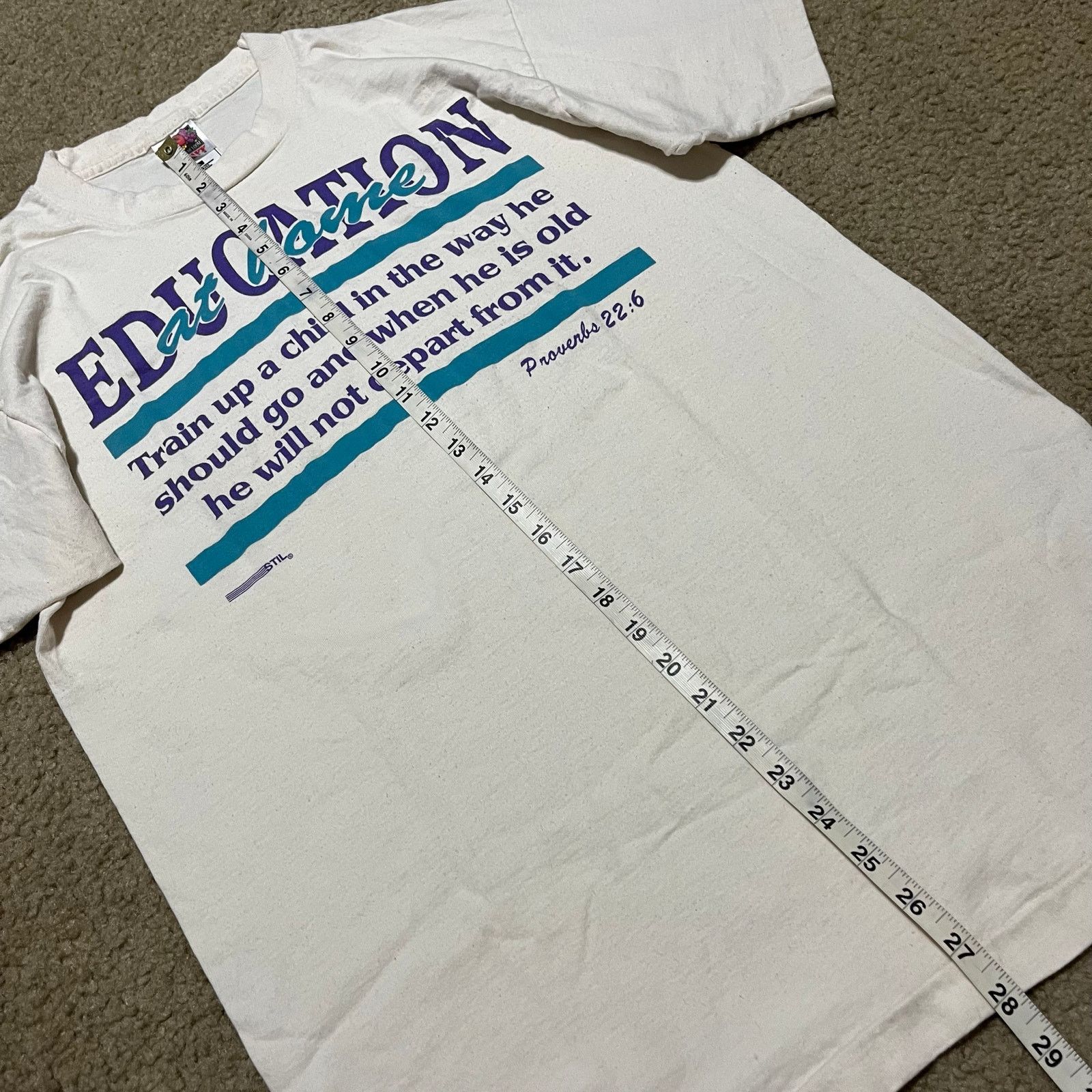 Fruit Of The Loom Vintage Single Stitch Christian Educated Proverbs 22:6 Shirt Size US L / EU 52-54 / 3 - 6 Thumbnail