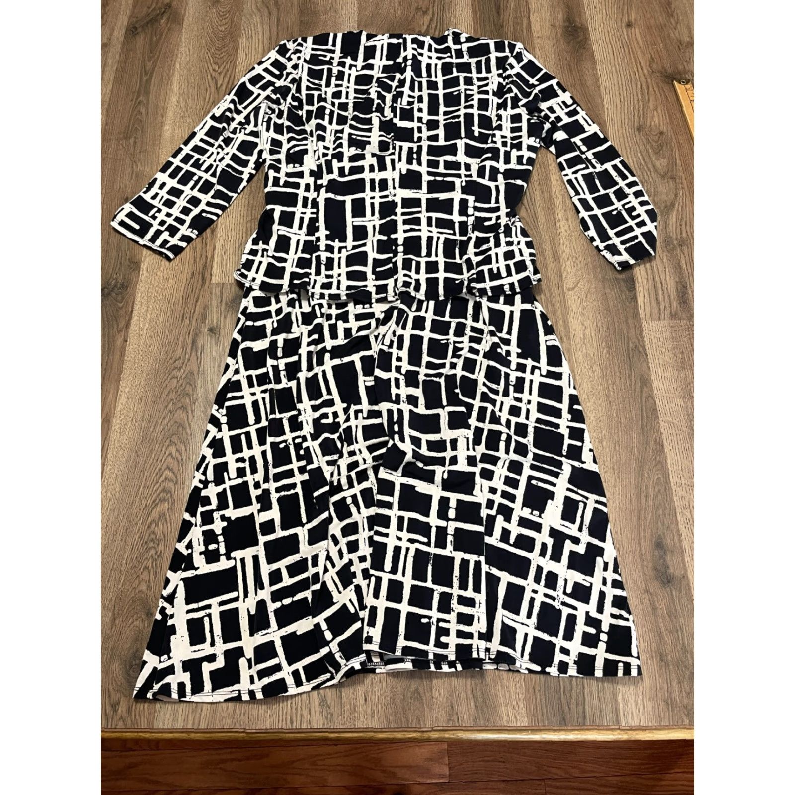 Vintage S.L. Fashions Dress Women Size 12 A-Line Long Sleeve Black White Knee Length Casual Vintage No Size XL / US 12-14 / IT 48-50 - 2 Thumbnail