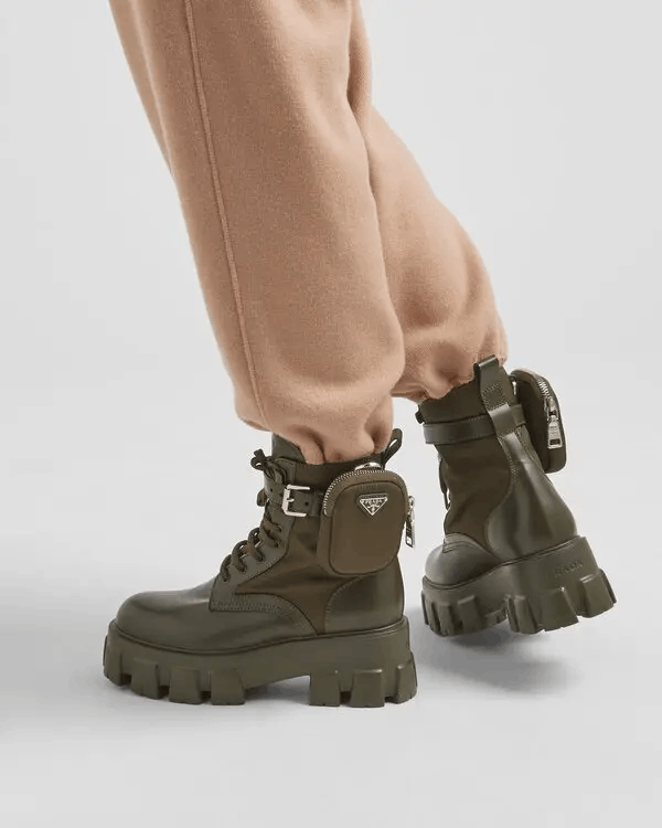 Prada Prada Monolith Leather Nylon Pouch Lug Sole Combat Boot 40 Size US 10 / IT 40 - 5 Thumbnail