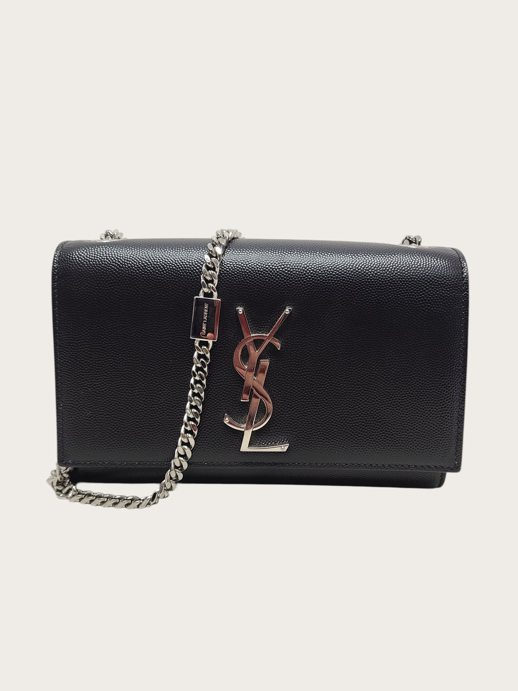 Yves Saint Laurent Black Silver-Trimmed Grande Poudre Leather Kate Bag Small Size ONE SIZE - 1 Thumbnail