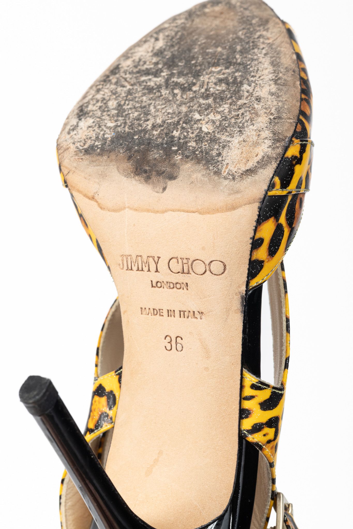 Jimmy Choo Jimmy Choo Gray Leopard Print Patent Crisscross Sandals Size US 5.5 / IT 35.5 - 5 Thumbnail