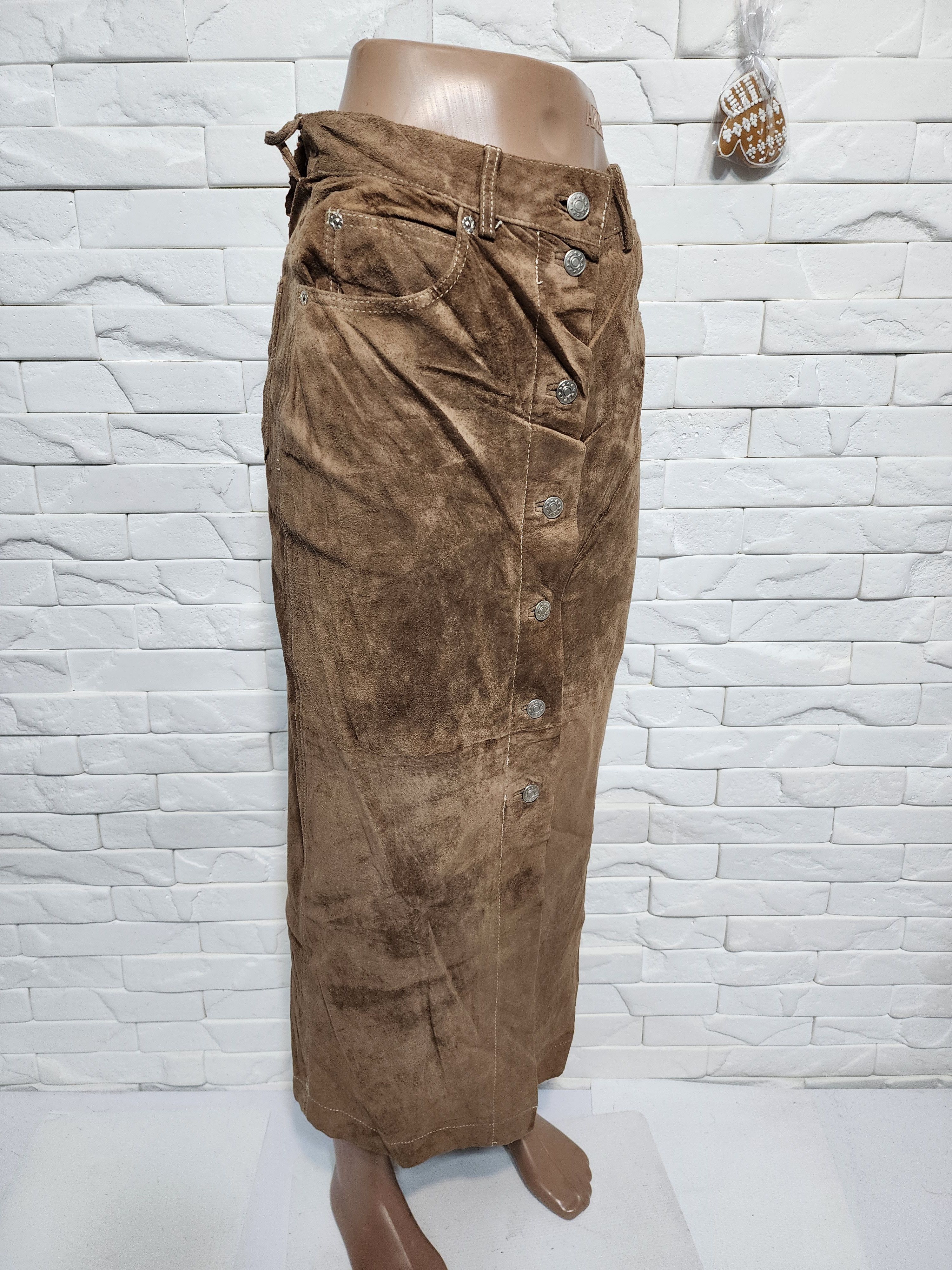 Other Brown Suede Leather Skirt, Metal Buttons Fasteners Size 27" / US 4 / IT 40 - 3 Thumbnail