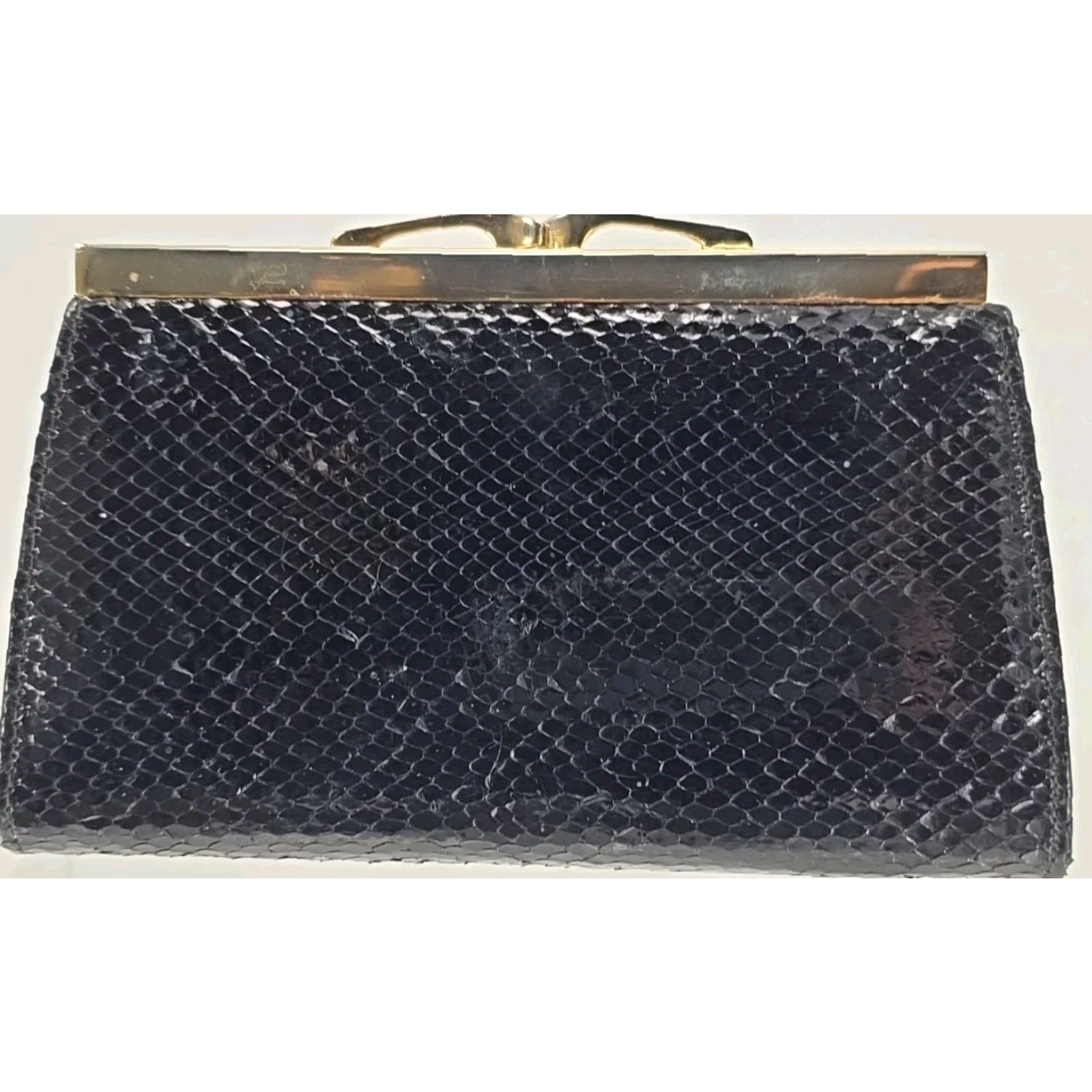 Pierre Cardin Vtg Pierre Cardin Coin Purse Clasp Money Pouch Wallet Snakeskin Black - 1970s - Pierre Cardin - Women - Leather - Decade 1970s - Vintage Coin Purse Size ONE SIZE - 3 Thumbnail