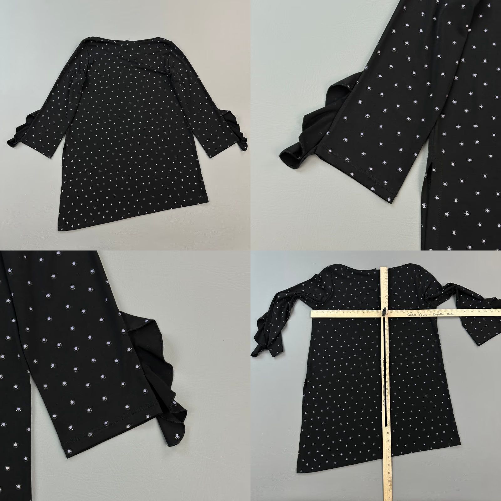 Vintage Clara Sun Woo Top Women's Small Black Polka Dot V Neck Ruffle Sleeve Stretch USA Shirt Women Small Black Polka Dot V-Neck Ruffle Sleeve Stretch USA Size S / US 4 / IT 40 - 8 Thumbnail