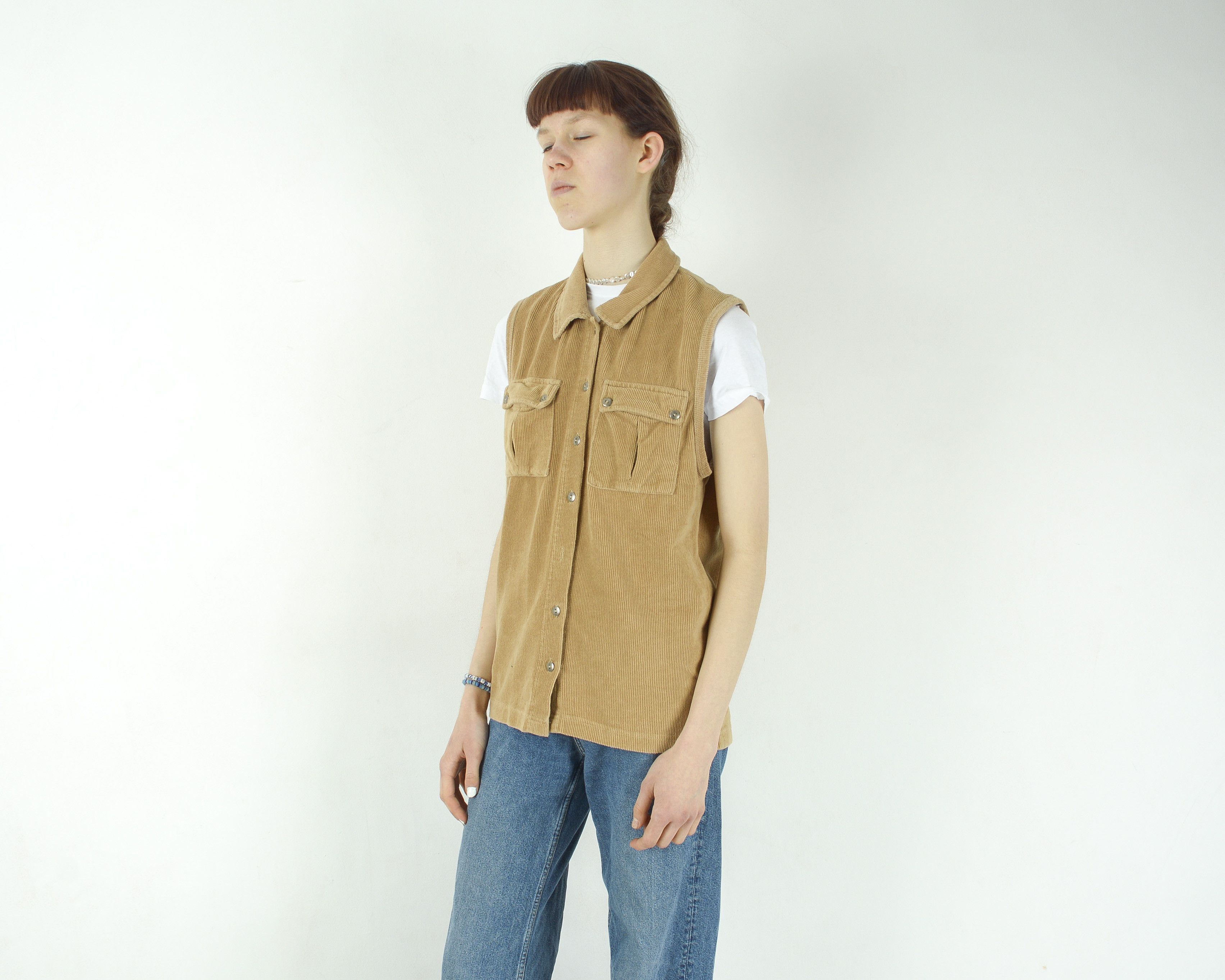 Vintage IMAX Corduroy Waistcoat Cord Vest Button Up Tank Gilet Top Size M / US 6-8 / IT 42-44 - 2 Thumbnail