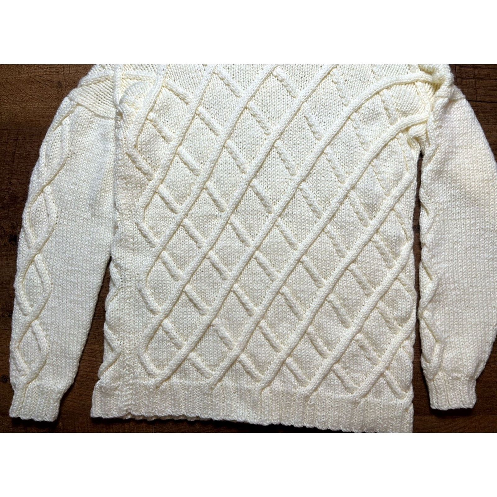 Vintage VINTAGE Fisherman Knit Sweater Turtleneck Womens Hand knit Ivory Acrylic - Medium Size M / US 6-8 / IT 42-44 - 7 Thumbnail