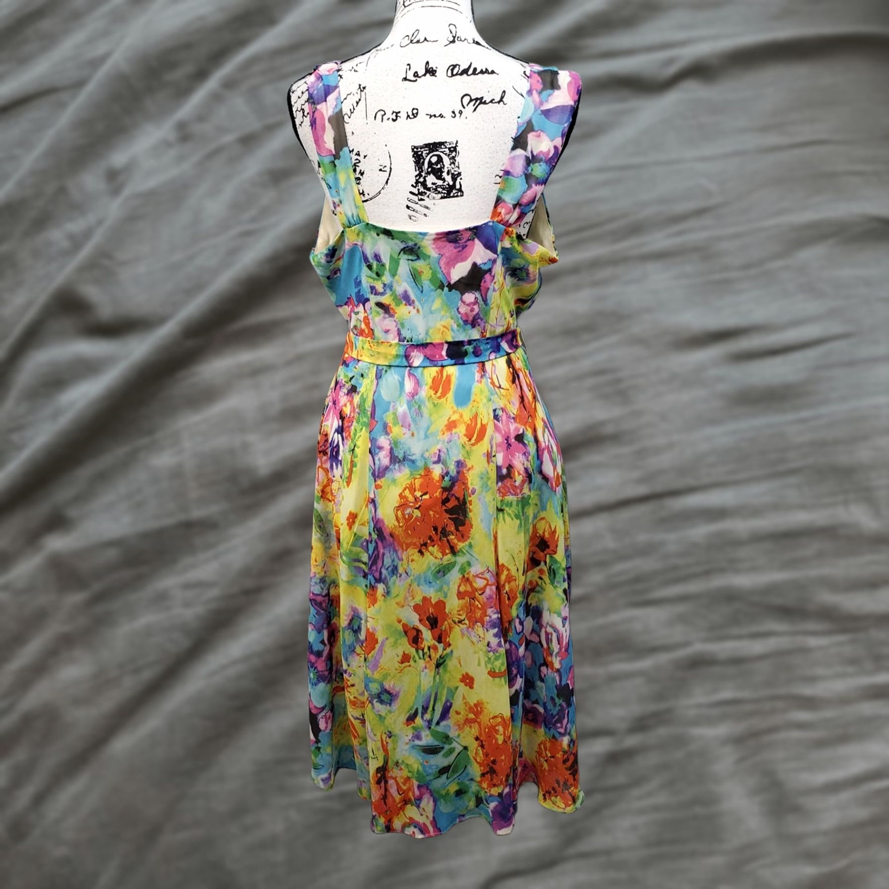 Vintage Robbie Bee Fit & Flare Dress Womens 12 Multi Tie Dye Floral Sweetheart Tie Waist Dress Size XL / US 12-14 / IT 48-50 - 1 Thumbnail