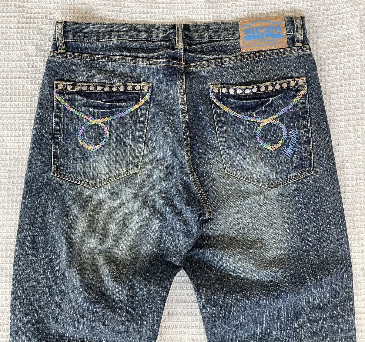 Kentucky Boy Tyler Rare‼️Vintage🔥WESTOPIA🔥Distressed Denim Skull Punk Design Size US 35 - 4 Thumbnail