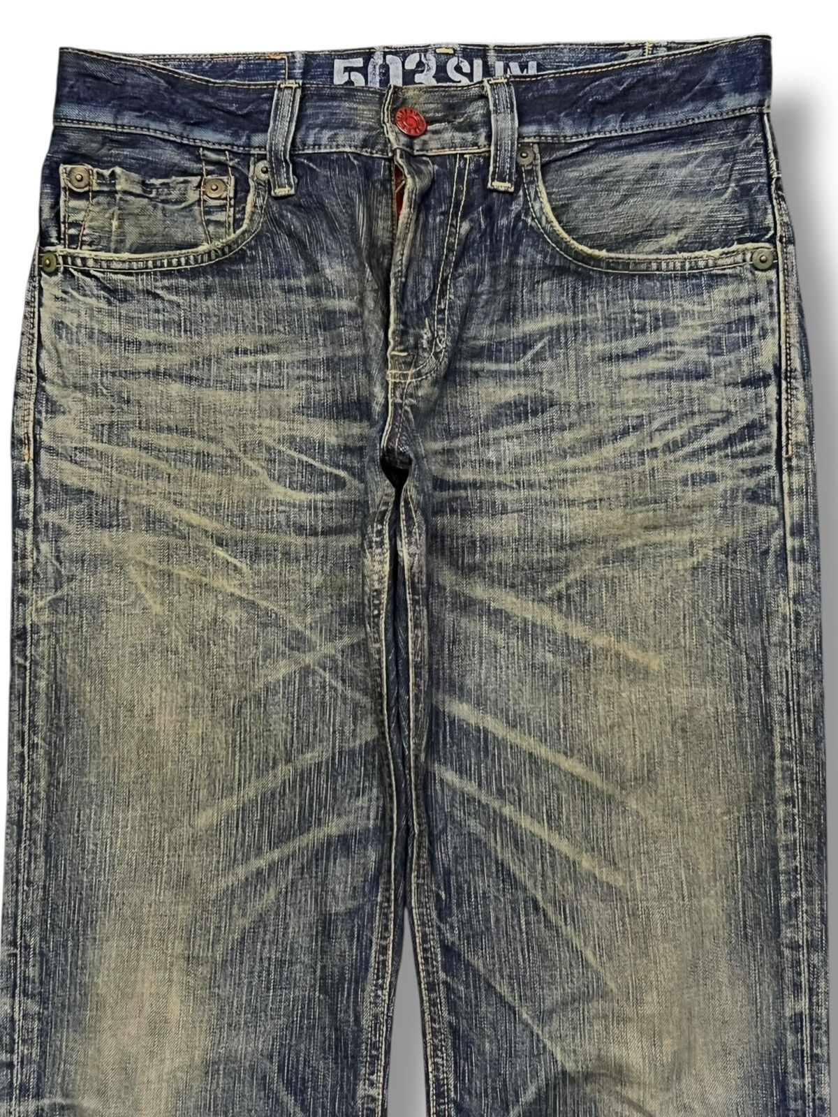 Edwin Vintage Edwin 503 Blue Trip Japan - 💥Rare💥 Crazy Mud Wash Size US 32 / EU 48 - 4 Thumbnail