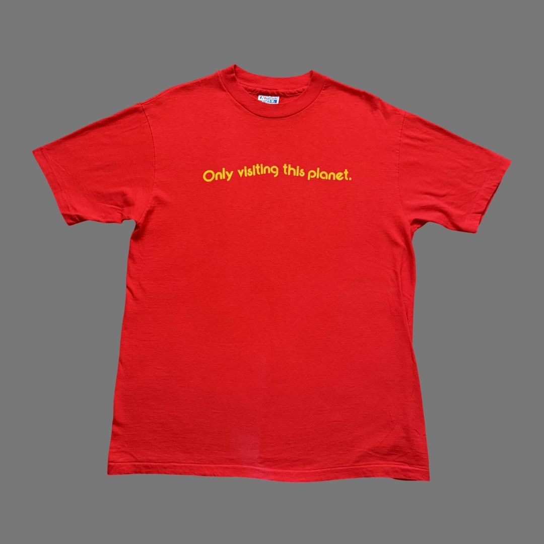 Hanes VTG 90s Hanes Beefy 'Only Visiting' Red SS Tee Size L GUC Size US L / EU 52-54 / 3 - 1 Thumbnail
