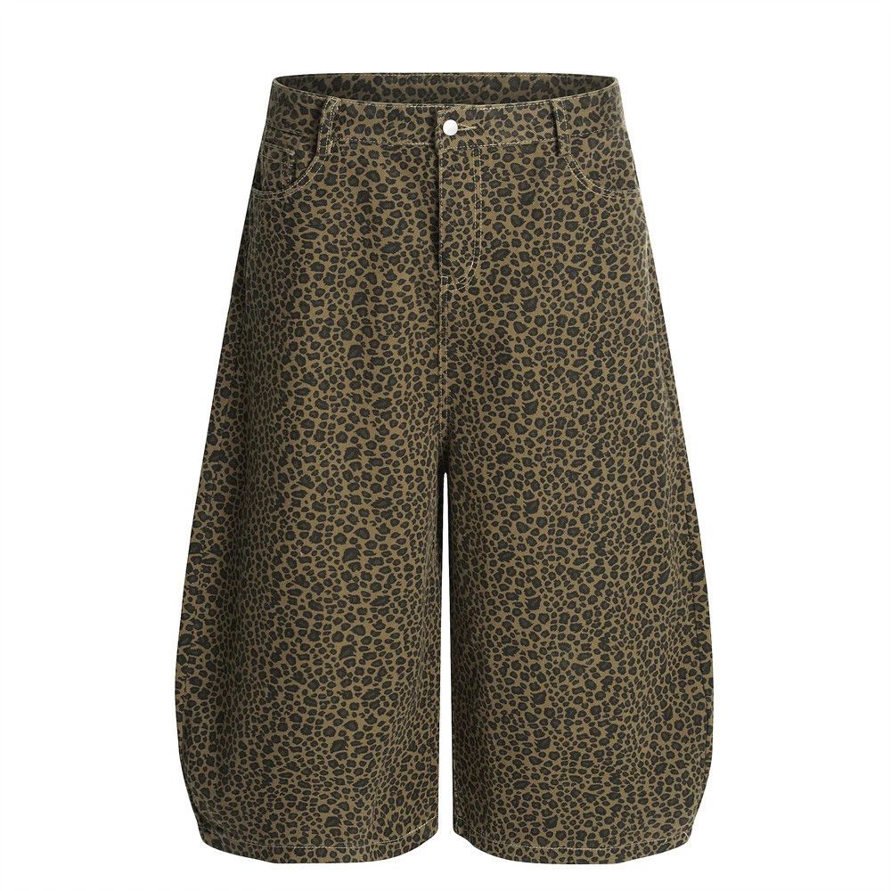 Japanese Brand Retro wide-leg workwear leopard print machete denim shorts Size US 34 / EU 50 - 1 Thumbnail