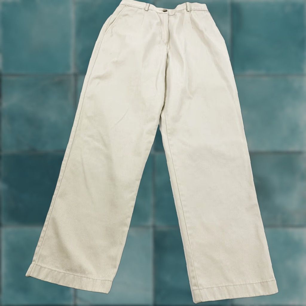 Vintage L.L. Bean Pleated Pants Womens 10 Khaki Beige Cotton Chino Straight Pants Women Size 32" / US 10 / IT 46 - 1 Thumbnail