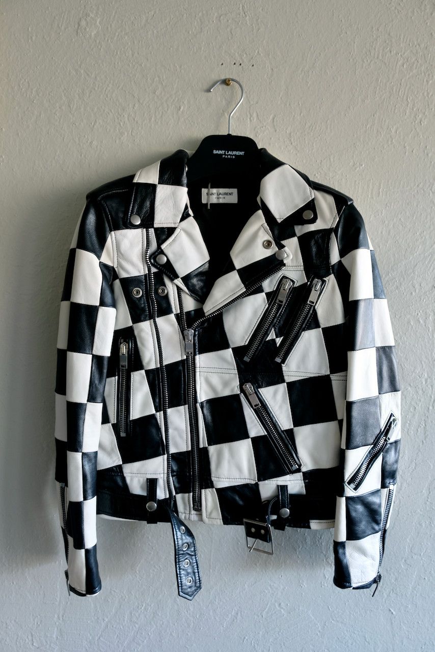 Hedi Slimane × Saint Laurent Paris Saint Laurent Leather Damier Checkered Biker Jacket Paris Size US XS / EU 42 / 0 - 1 Thumbnail