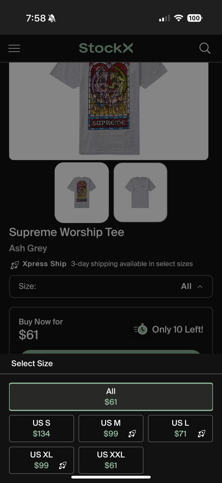 Supreme Supreme grey worship tee shirt FW23 | size XL Size US XL / EU 56 / 4 - 6 Thumbnail