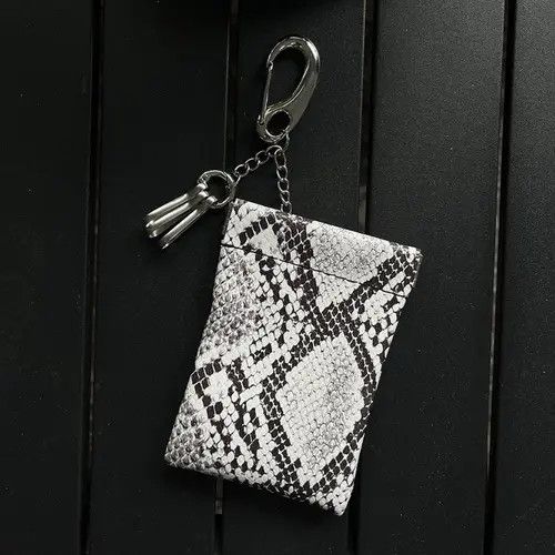 Jewelry Black White Snakeskin Print Keychain Wallet, Compact Wallet Size ONE SIZE - 2 Thumbnail