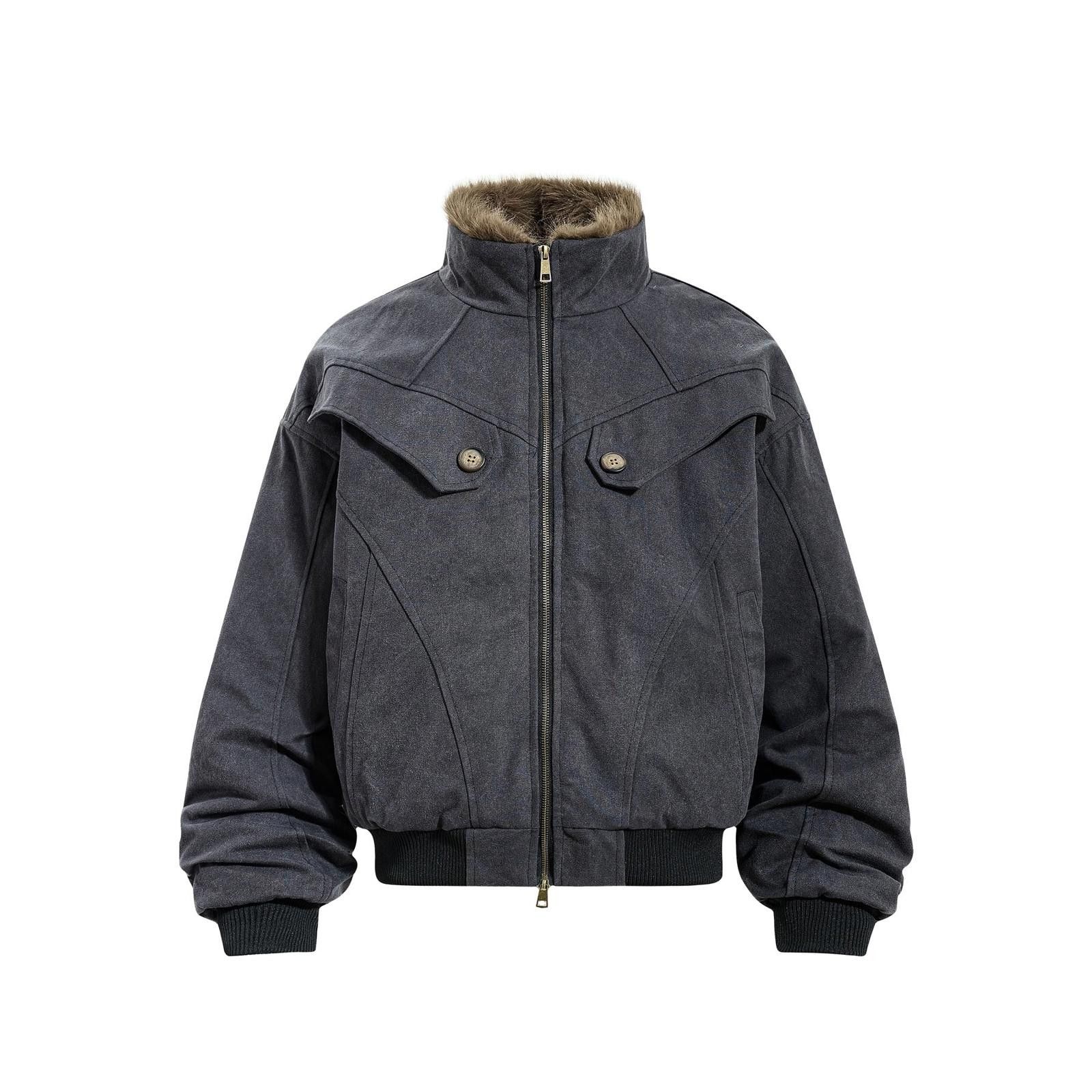 Japanese Brand Charcoal Gray Faux Fur Lined Bomber Jacket, Warm Winter Coat Size US M / EU 48-50 / 2 - 1 Thumbnail