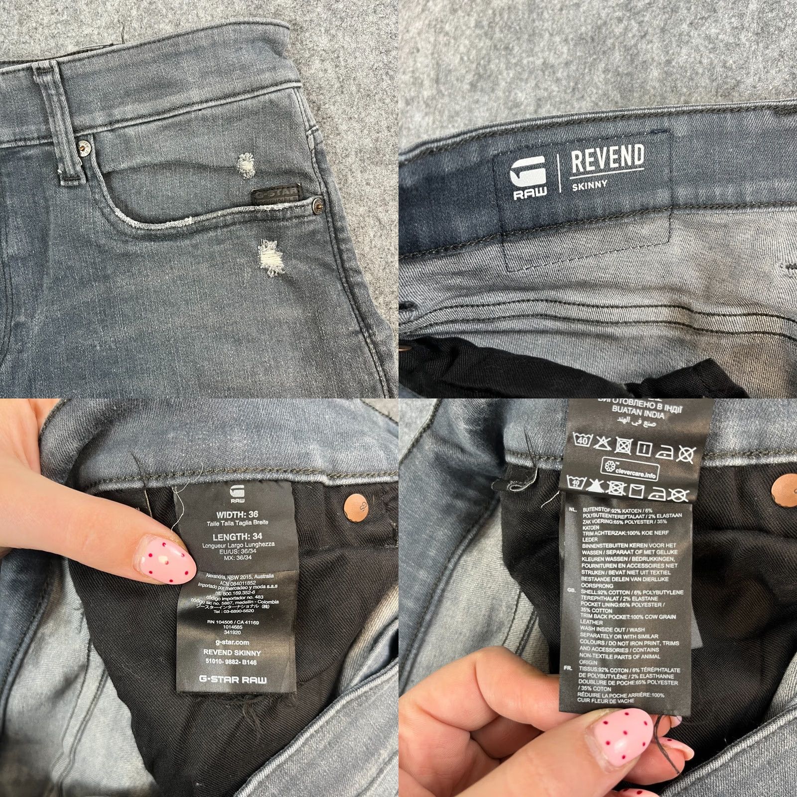 G-Star G Star Mens Jeans Slim Skinny 36 34 Grey Distressed Stretch Revend Denim 5-Pocket Design Slim Mens Jeans Grey Revend 3301 Size US 36 / EU 52 - 8 Thumbnail