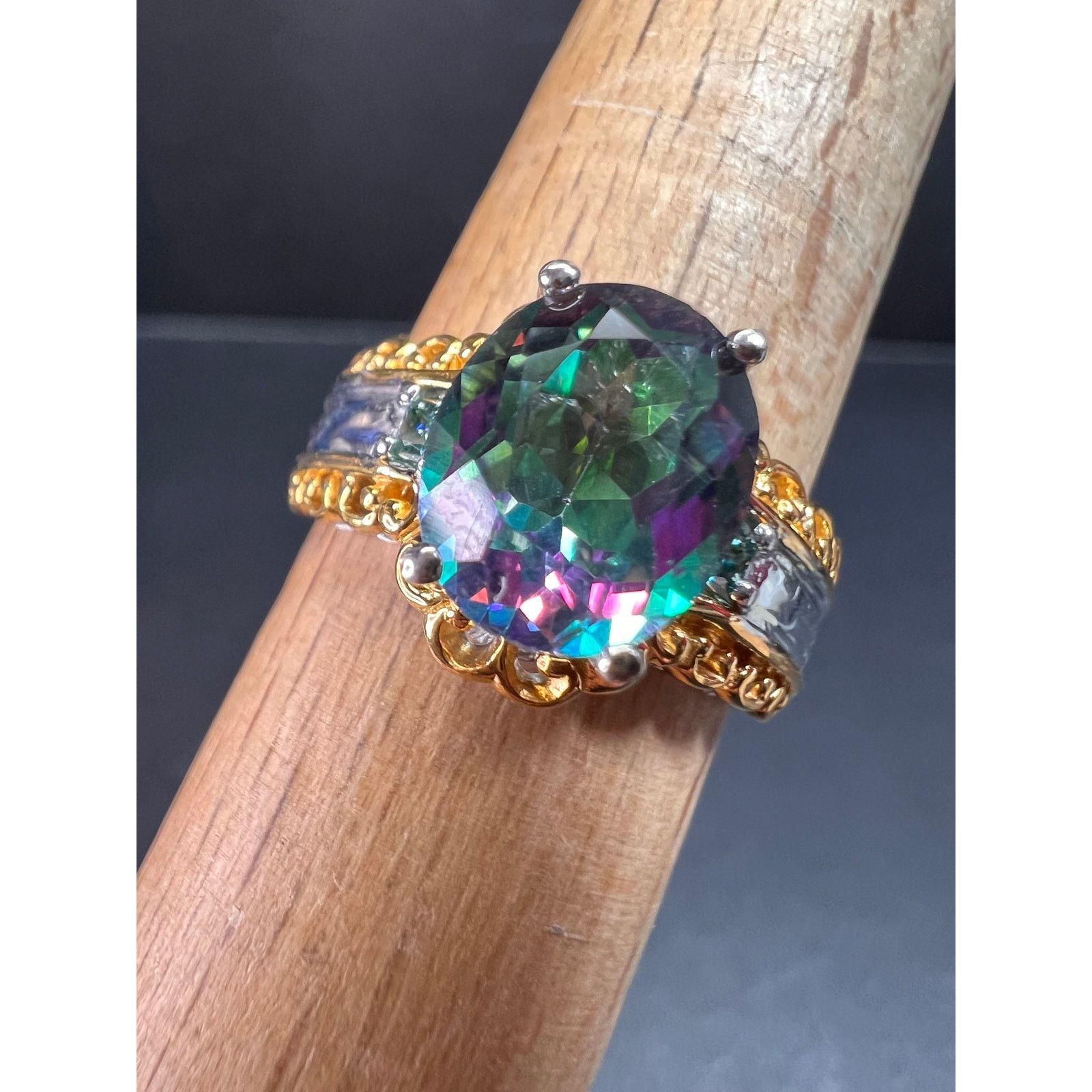 Other NEW green mystic topaz two toned sterling silver ring size 8 Size ONE SIZE - 5 Thumbnail