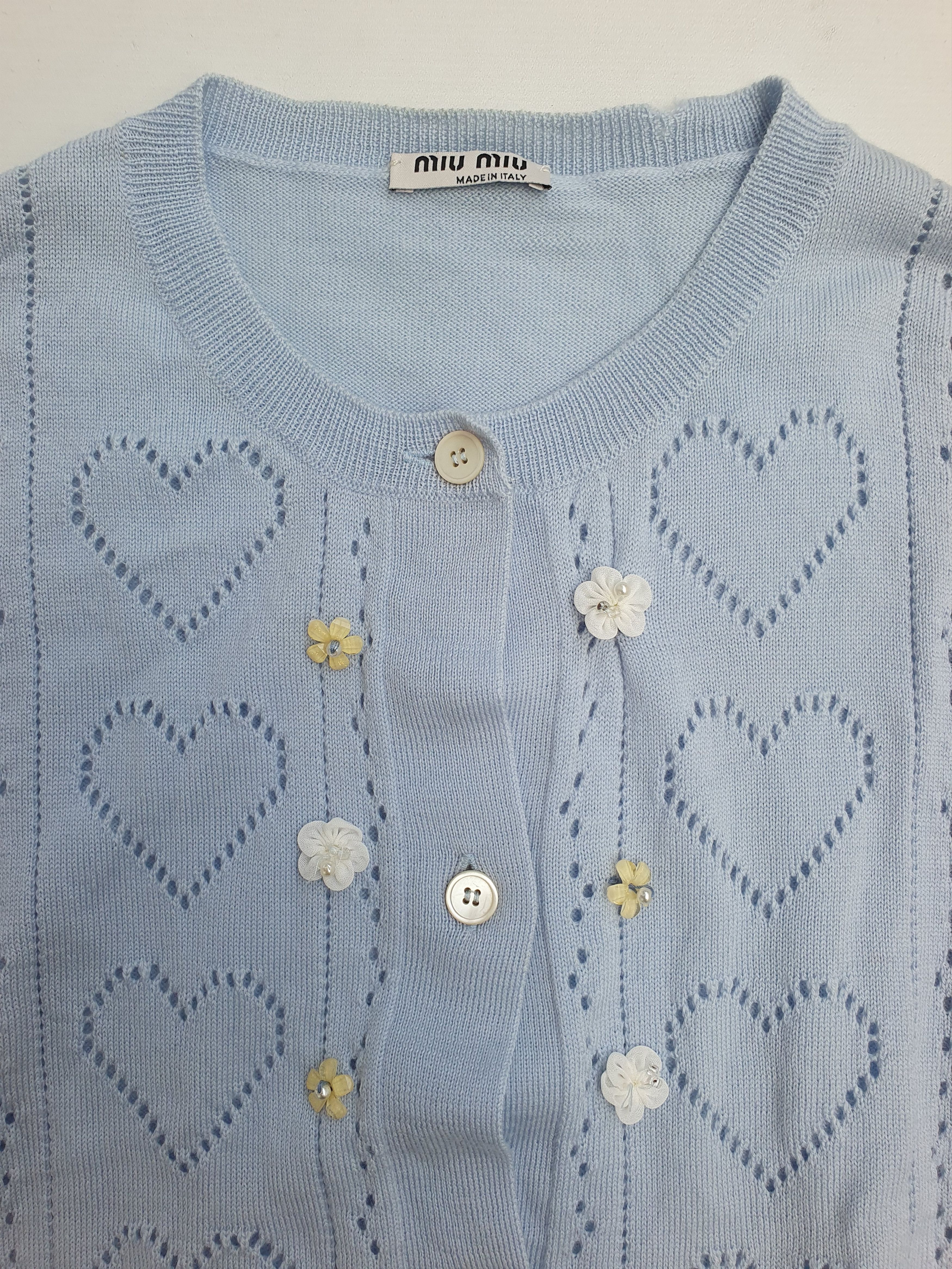 Miu Miu × Prada MIU MIU Pointelle-knit Wool Cardigan Size M / US 6-8 / IT 42-44 - 5 Thumbnail