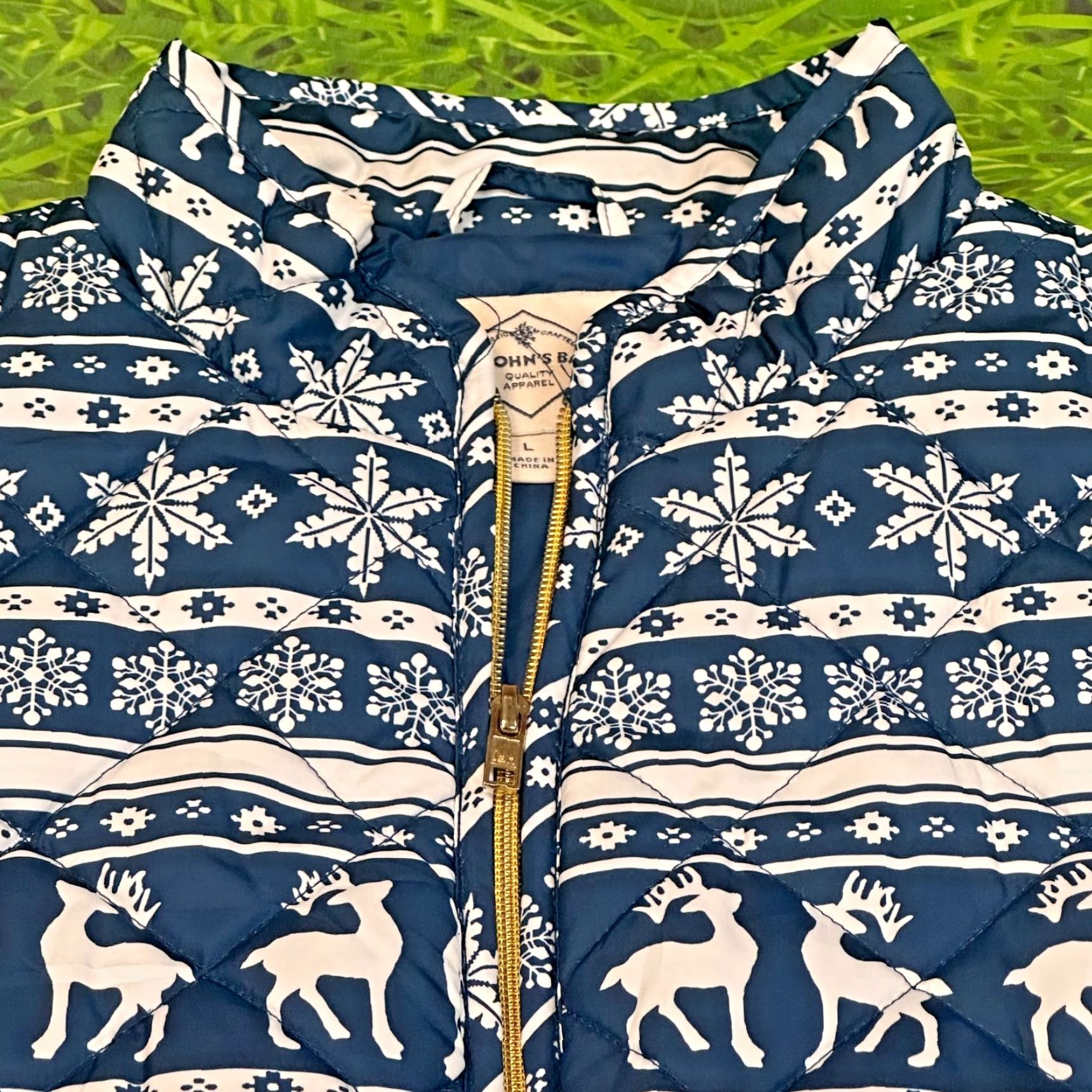 Vintage St Johns Bay Winter Vest Womens Large Deer Snowflake Full Zip AOP Size L / US 10 / IT 46 - 3 Thumbnail