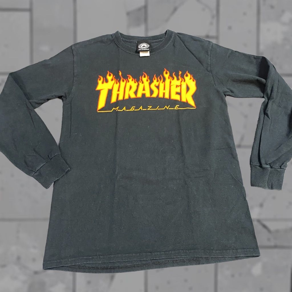 Thrasher Thrasher T-Shirt Long Sleeve Black Cotton Official Flames S Crew Neck Unisex Adults Size US S / EU 44-46 / 1 - 1 Thumbnail
