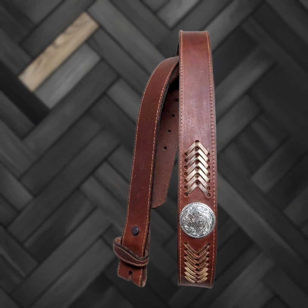 Vintage VINTAGE Bullhide Western Belt 44 Brown Concho Cowhide Leather Men Belt Size 44 - 1 Thumbnail