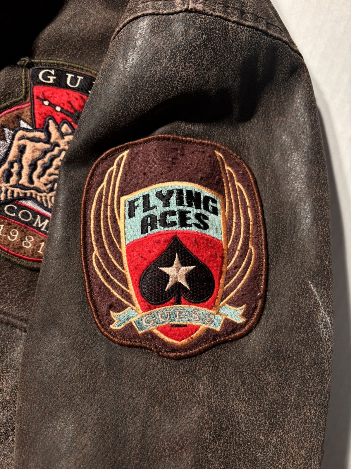 Guess Air Command Military Flight G-1 Leather Bomber Jacket