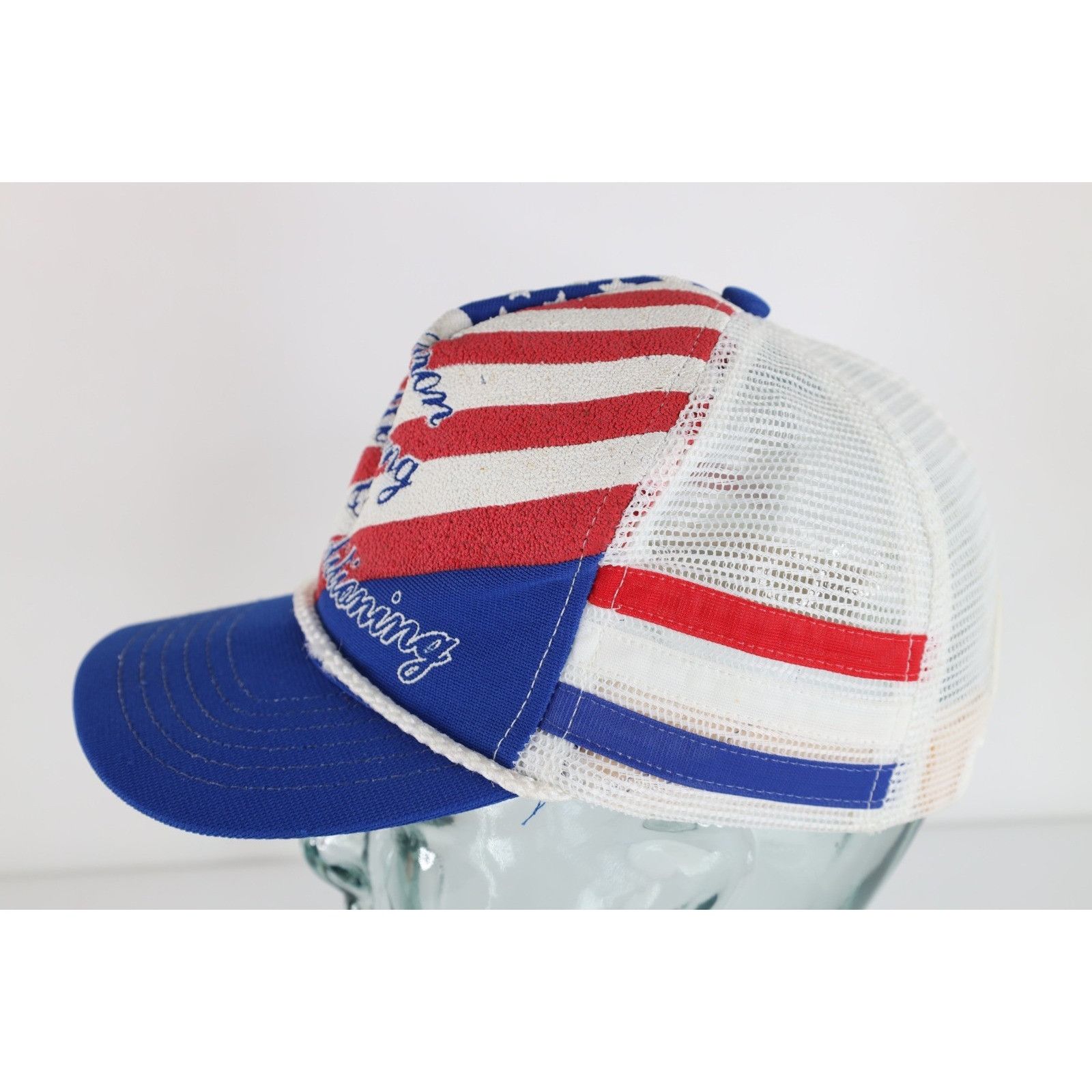 Vintage 70s 80s 3 Stripes Heating AC Flag Trucker Hat