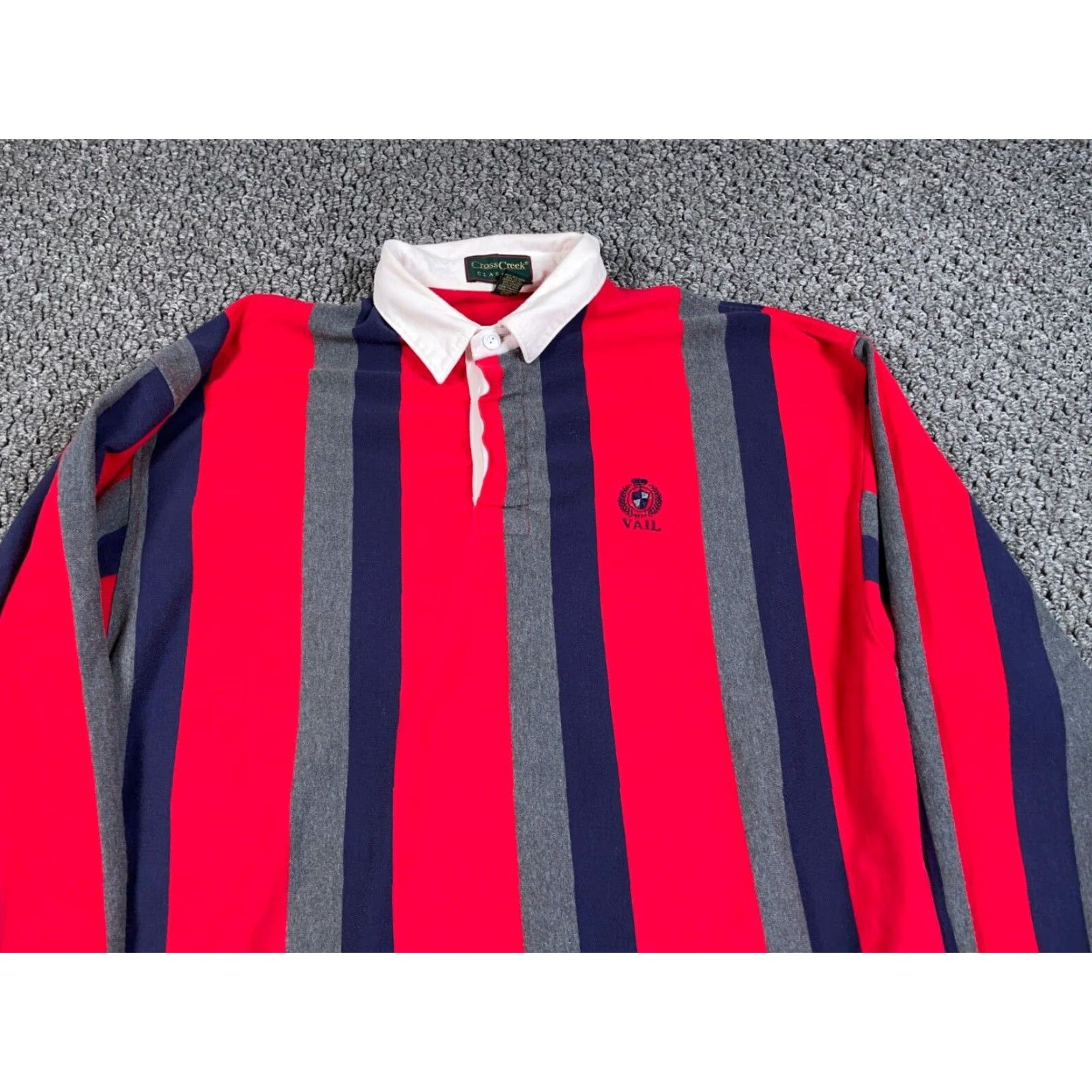 Vintage VINTAGE Cross Creek Polo Shirt Men XL Red Striped Embroidered Rugby Collared 90s Preppy Classic Size US XL / EU 56 / 4 - 4 Thumbnail