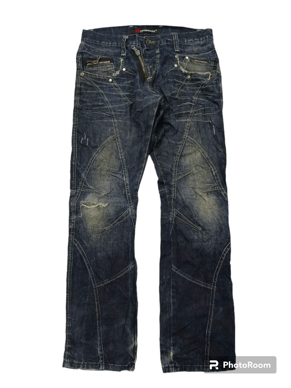 image of Distressed Denim x Hype Sick Reconstructed Cipo & Baxx Denim Pants in Blue/Black Distressed (Size 3