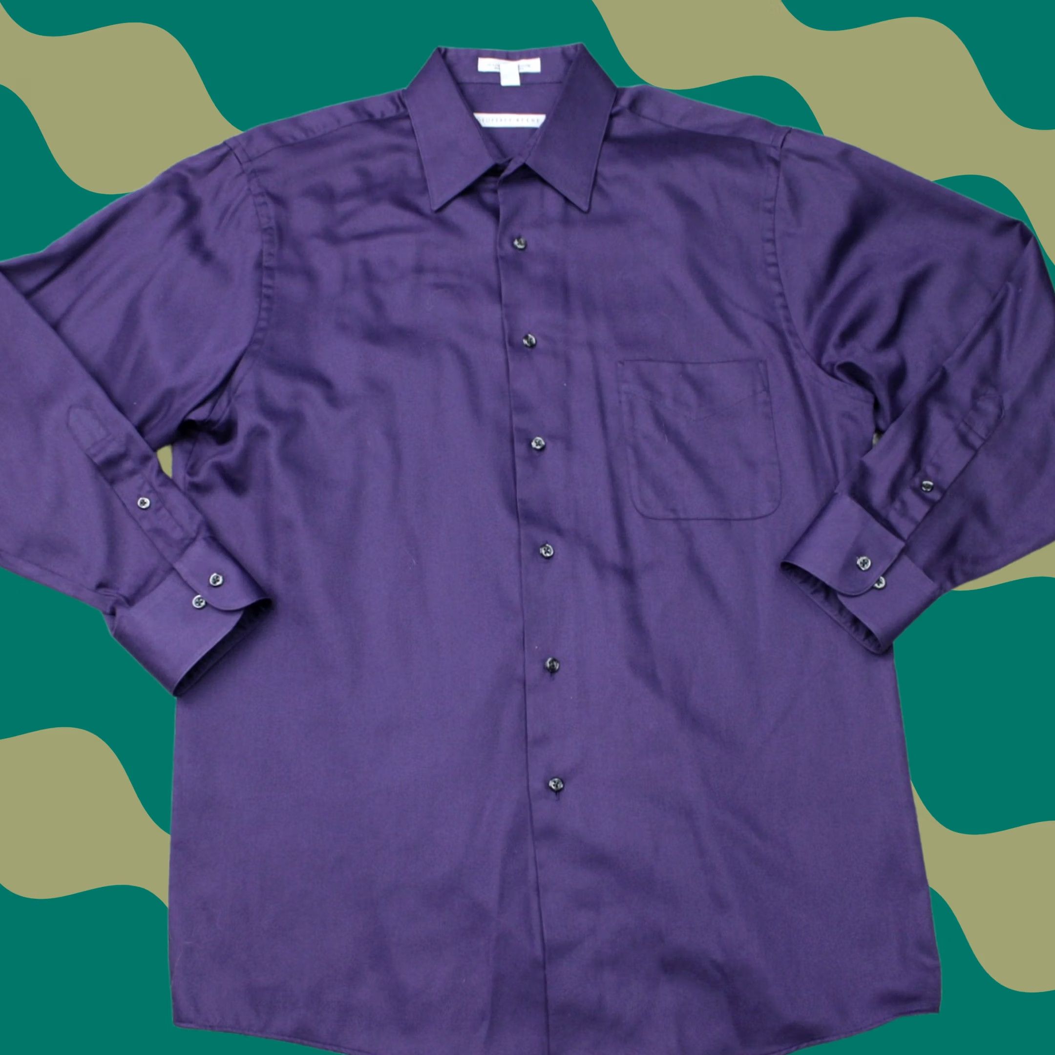 Geoffrey Beene Geoffrey Beene Shirt Mens Large Purple 16, 32/33 Long Sleeve Dress Shirt Cotton Blend Button Cuff Barrel Casual Business Vintage No Size US L / EU 52-54 / 3 - 1 Thumbnail