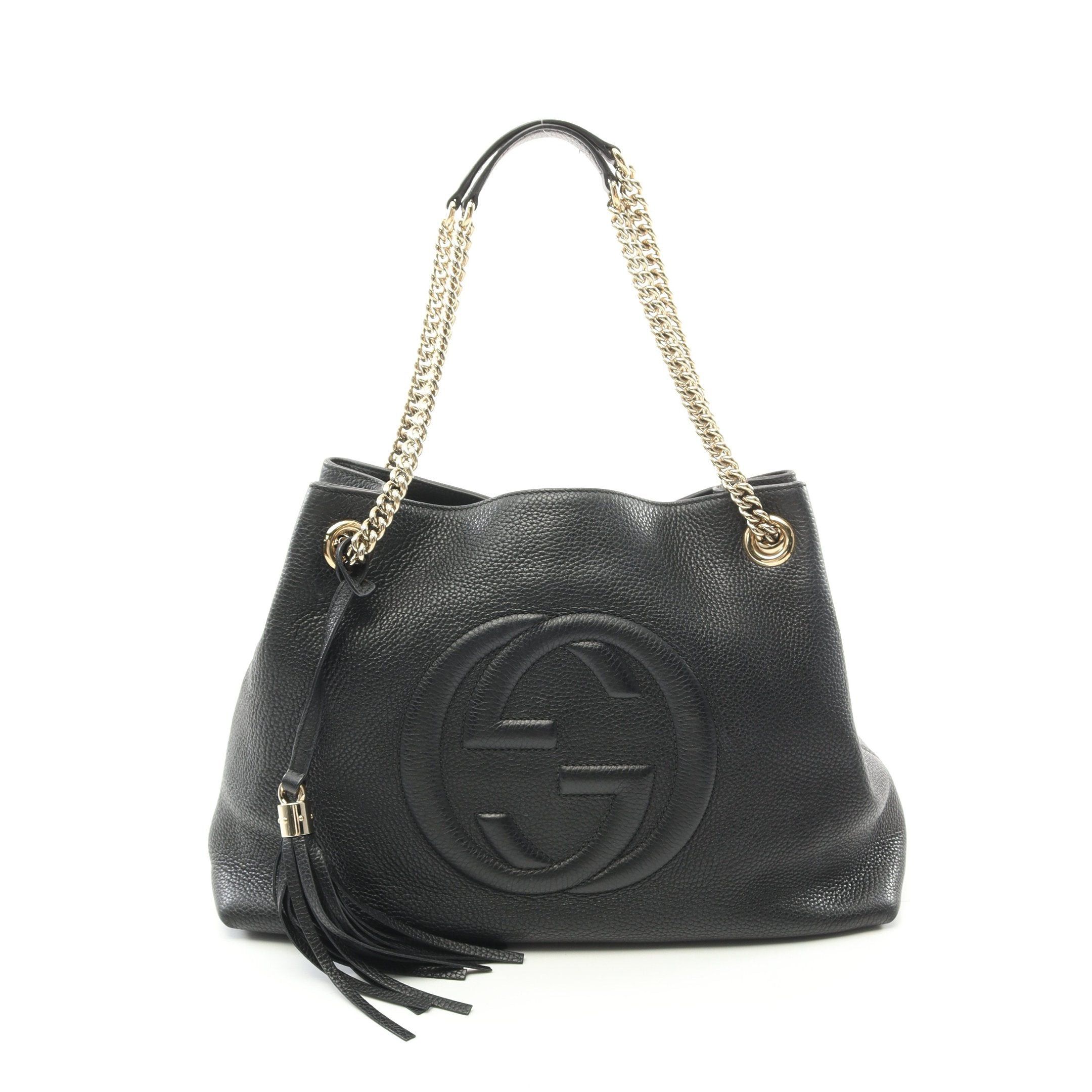 Gucci Gucci Soho Interlocking G Chain Shoulder Bag Leather Black Size ONE SIZE - 1 Thumbnail