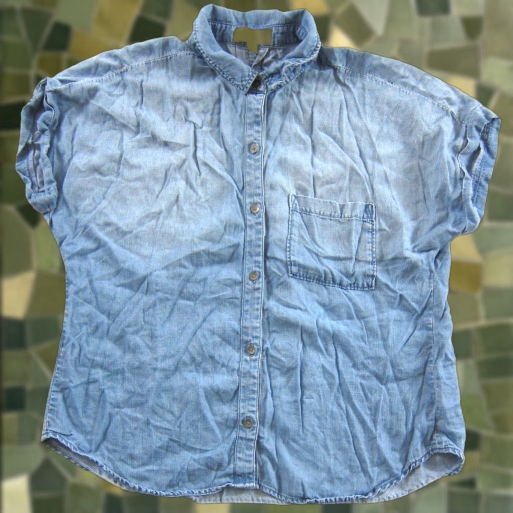 CLOT Cloth & Stone 100% Tencel Lyocell Soft Blue Short Sleeve Collared Blouse Large Size L / US 10 / IT 46 - 1 Thumbnail