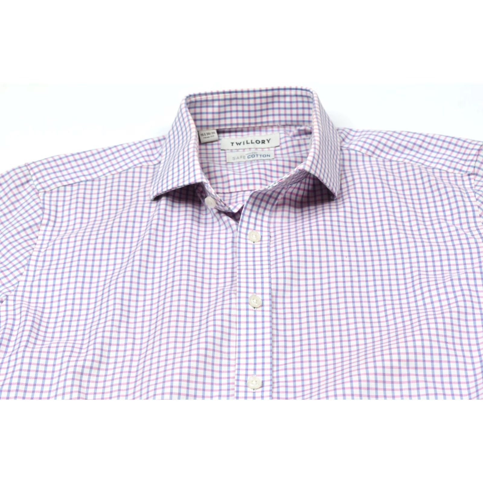 Pinko Twillory Shirt Pink Plaid Long Sleeve Cotton Button-Up Dress Shirt Mens 15.5 15.5in Slim Batched Collar Spread Barrel Cuff Size US M / EU 48-50 / 2 - 3 Thumbnail