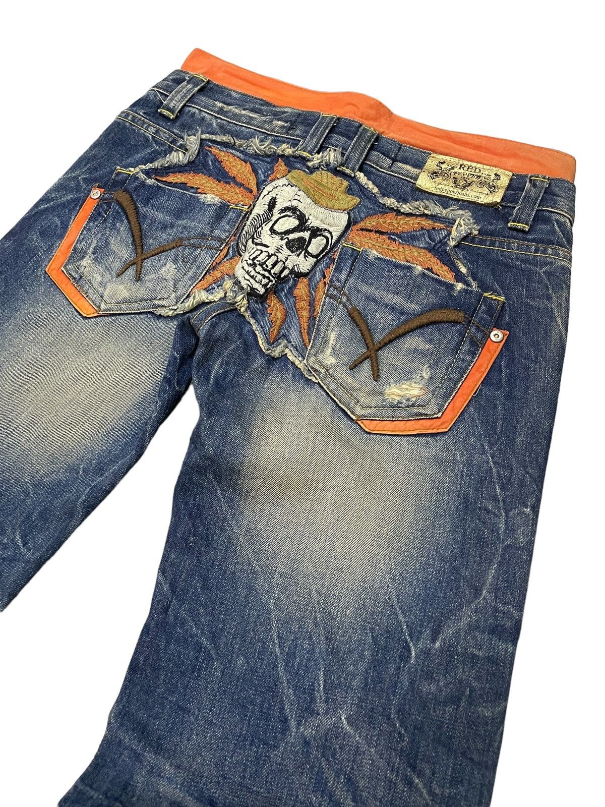 GOSTAR DE FUGA × Hysteric Glamour × Japanese Brand Red Paper Japan Mud Wash Flared Embroidery Skull Jeans Size US 29 - 11 Thumbnail