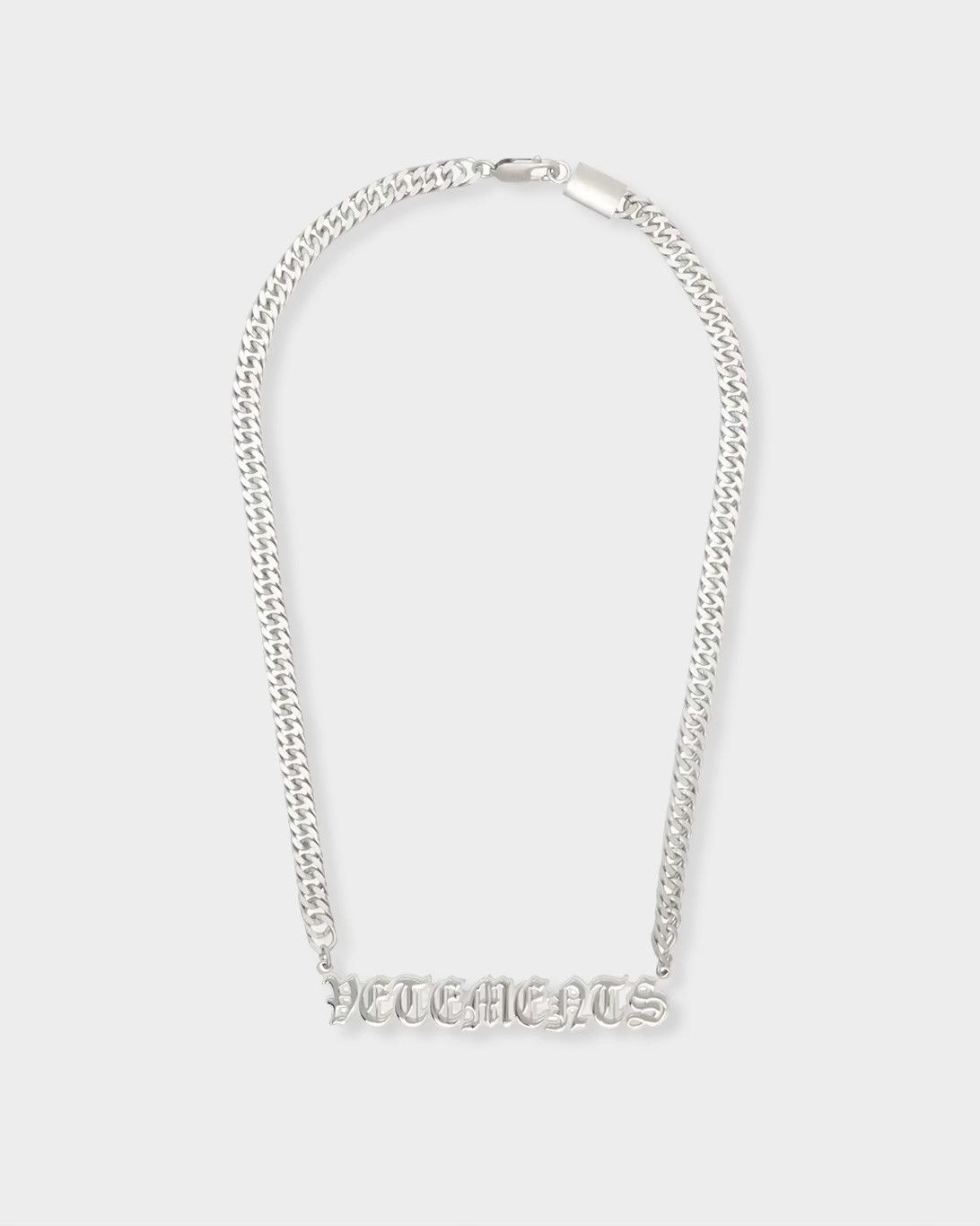 image of Vetements Silver Gothic Logo Necklace, Men's