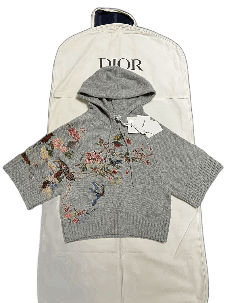 Dior Gray Floral Embroidered Short Sleeve Knit Size S / US 4 / IT 40 - 1 Thumbnail