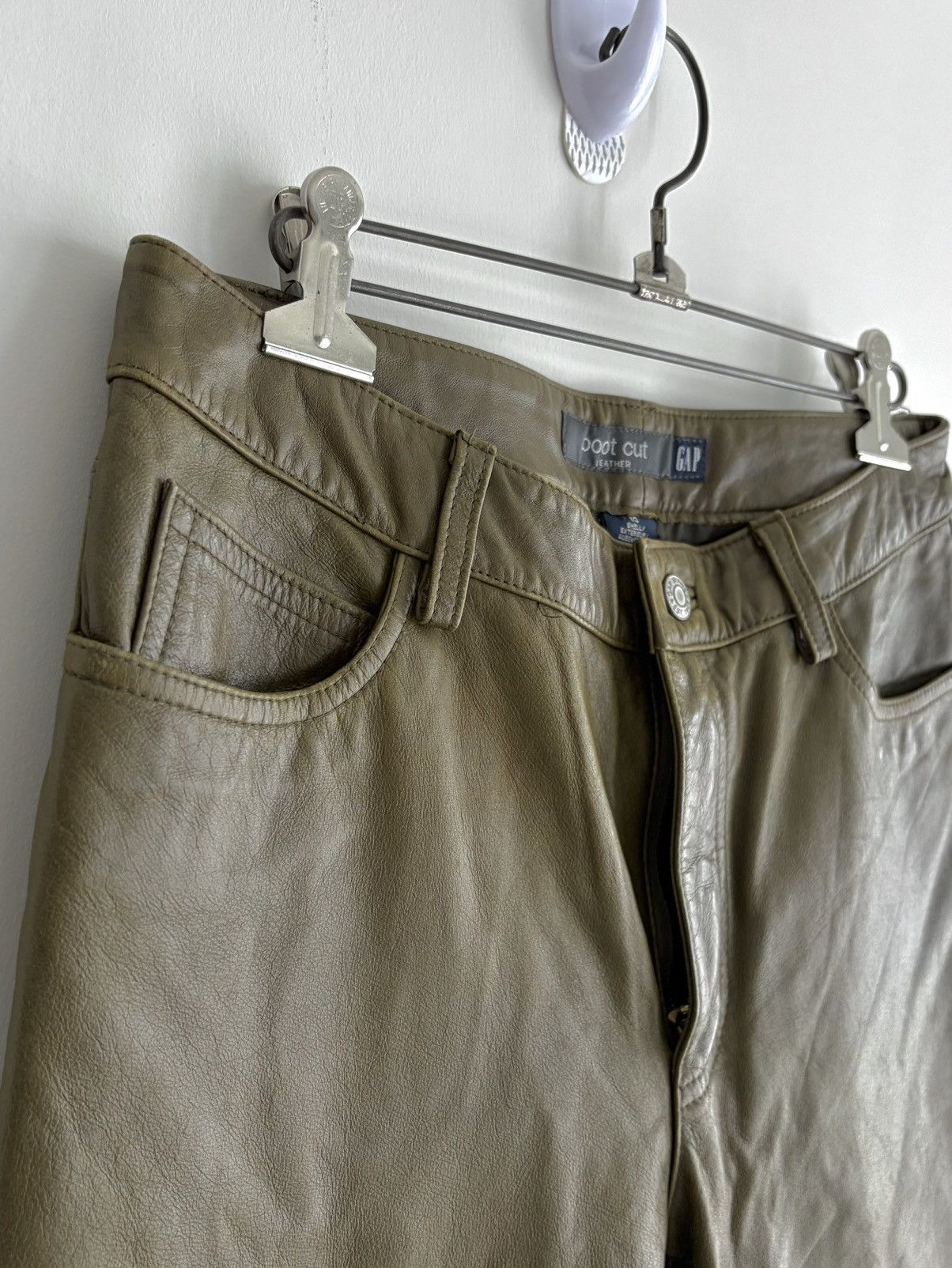Gap 2000s Gap Moss Green Full Real Leather Boot Cut Pants Size US 30 / EU 46 - 2 Thumbnail