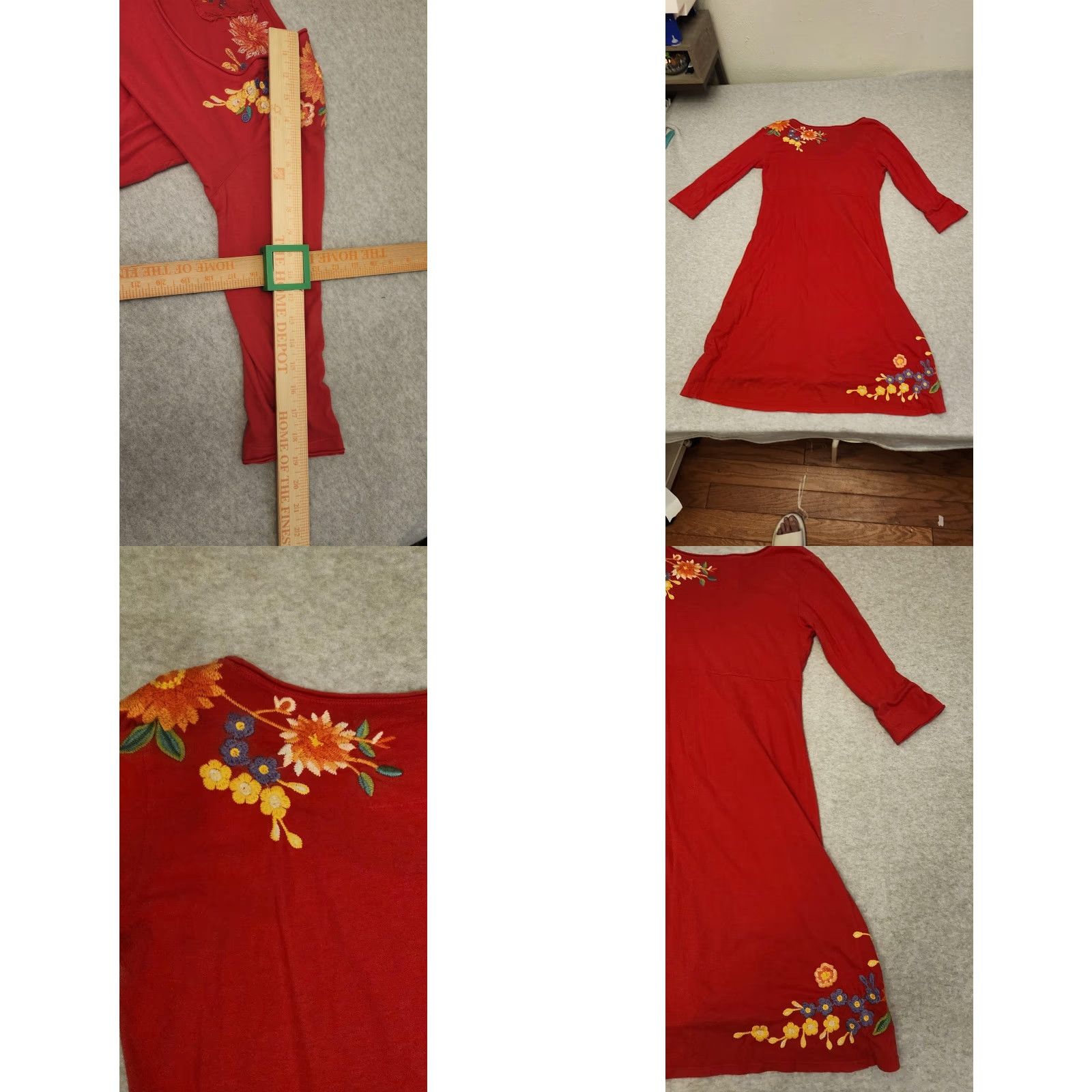 Johnny Was VINTAGE JW Los Angeles Dress Womens S Red Embroidered Floral A-Line 3/4 Sleeve Boho Shirt Dress Womens Size S / US 4 / IT 40 - 9 Thumbnail