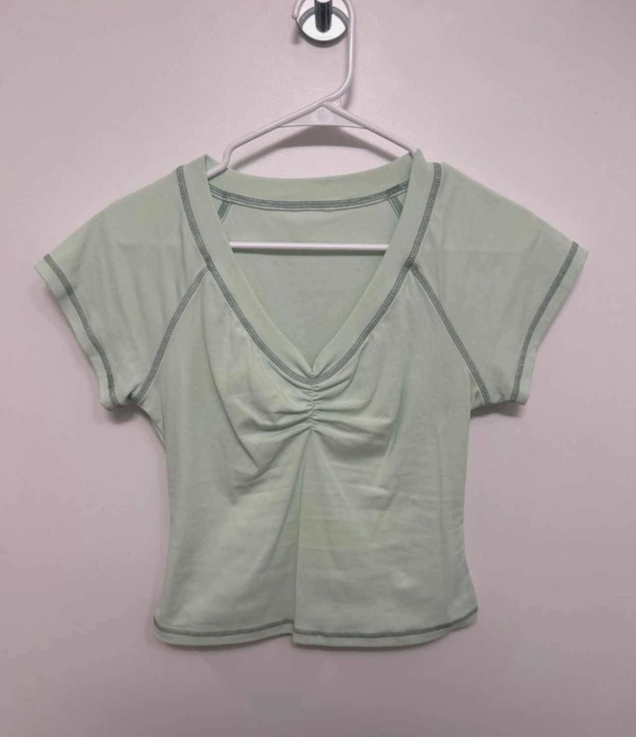 Other Melon Green V-neck Ruched Cap Sleeve Tee Size L / US 10 / IT 46 - 1 Thumbnail